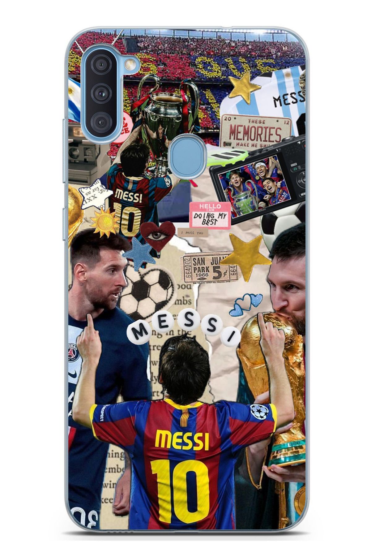 TechTree Galaxy A11 - M11 Uyumlu Messi Çıkartmalar Şeffaf Silikon Kılıf