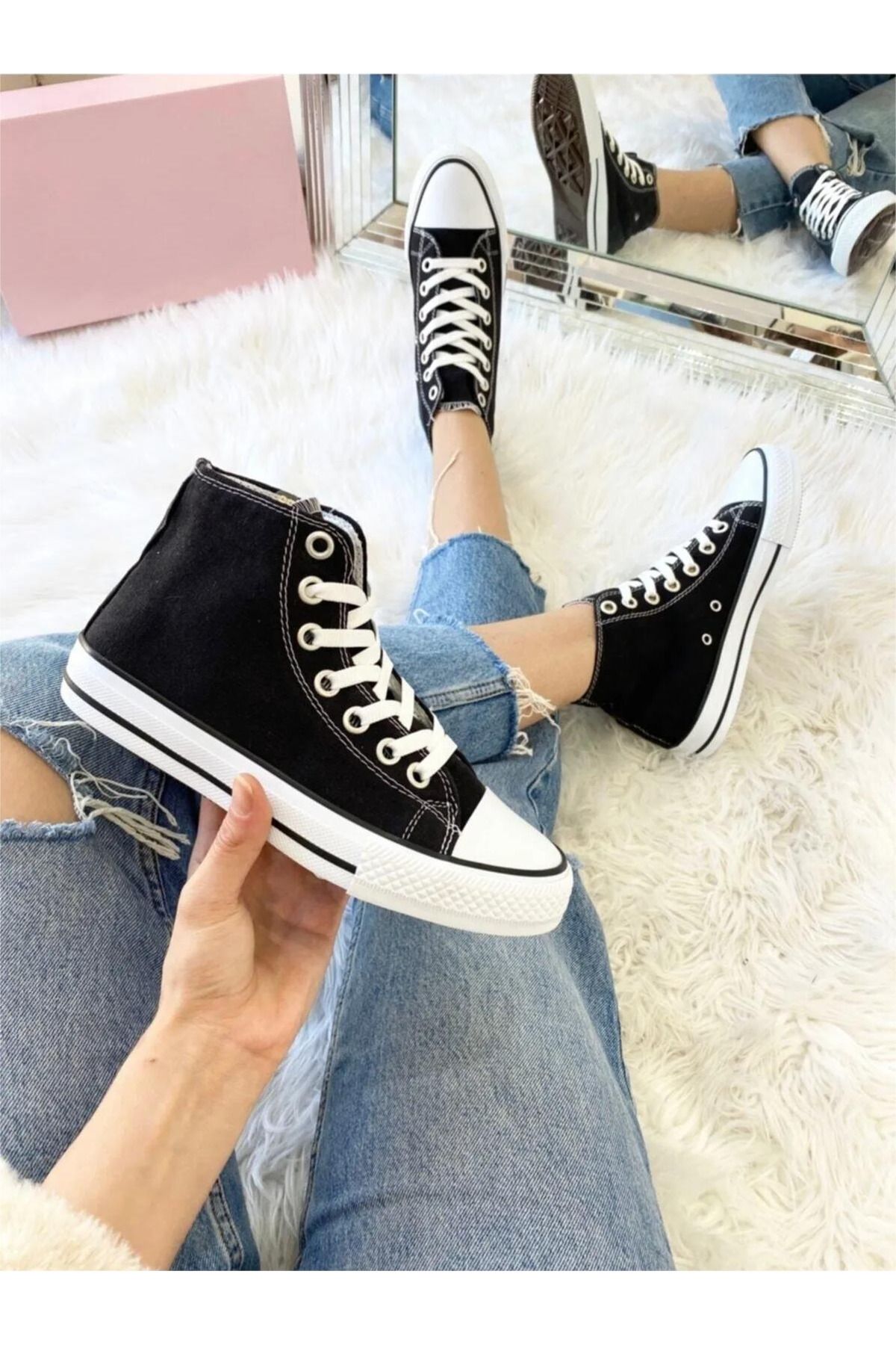 LEVENT ÖZCAN Siyah Uzun Keten Spor Ayakkabı, Bilekli Unisex Sneaker