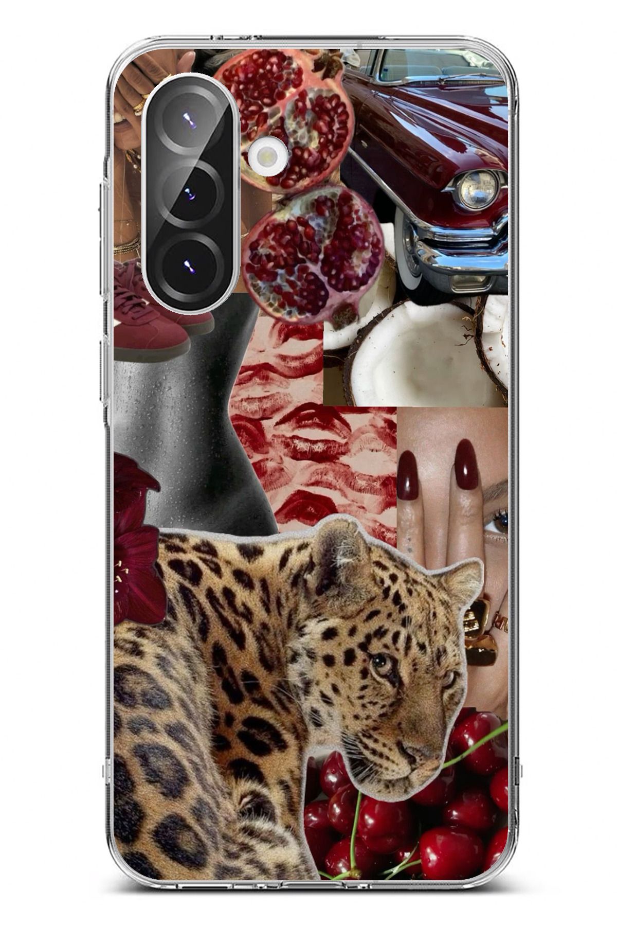 TechTree Galaxy A56 Uyumlu Leopar Kırmızı Vibes Şeffaf Silikon Kılıf
