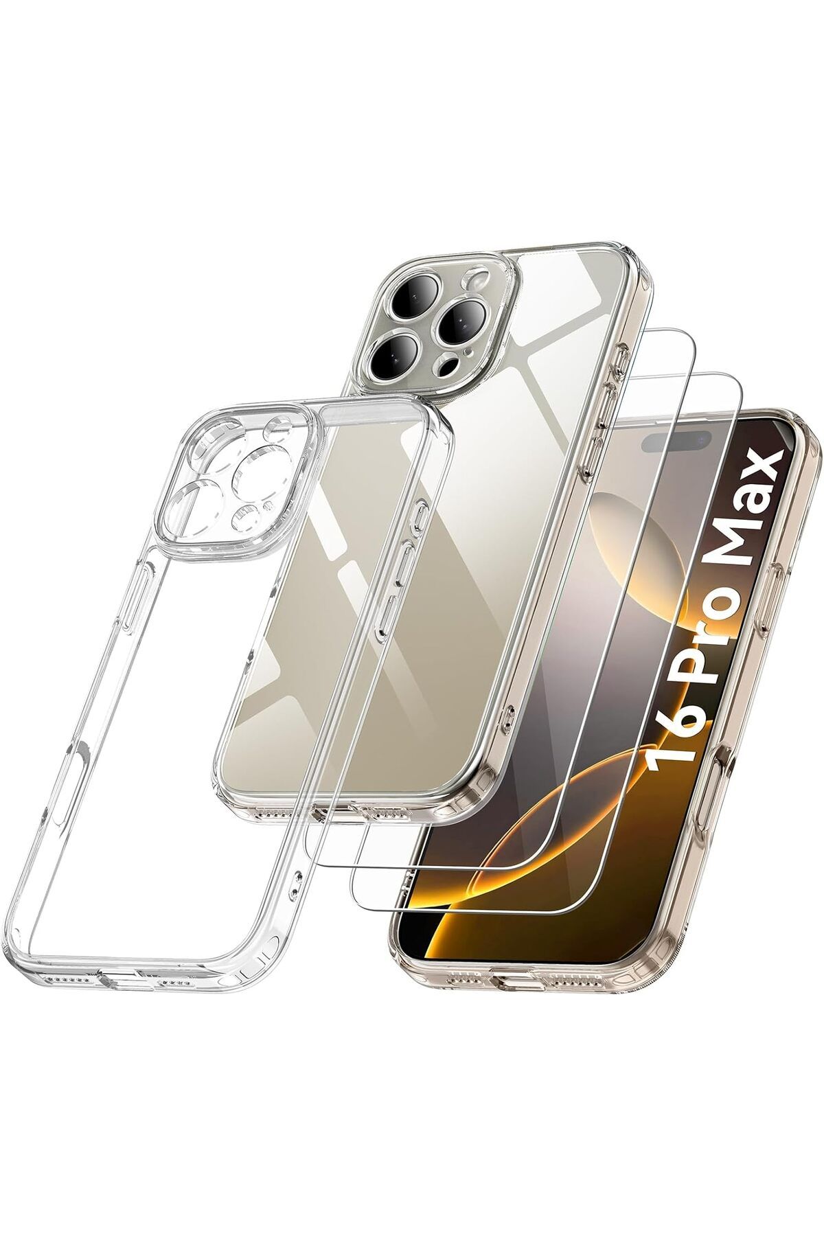 Rivor Apple iPhone 16 Pro Max Kılıf Kamera Çıkıntılı Şeffaf İnce Silikon Kapak + 9H Ekran Koruyucu Set