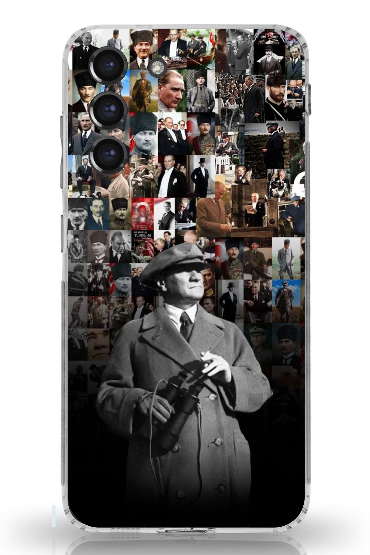 TechTree Galaxy S21 FE Uyumlu Atatürk Portre Kolaj Şeffaf Silikon Kılıf