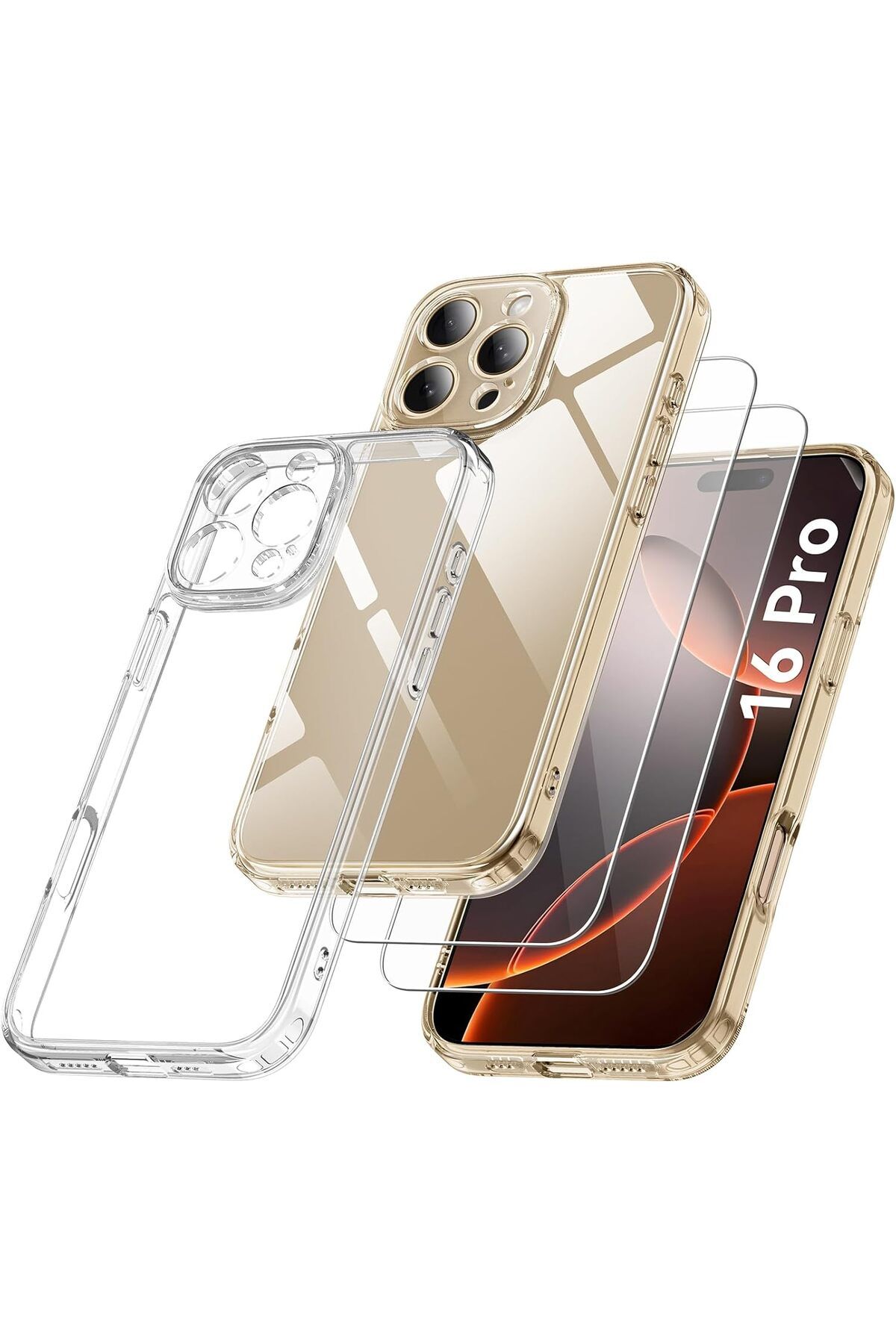 Rivor Apple iPhone 16 Pro Uyumlu Kılıf Kamera Çıkıntılı Şeffaf İnce Silikon Kapak + 9H Ekran Koruyucu Set