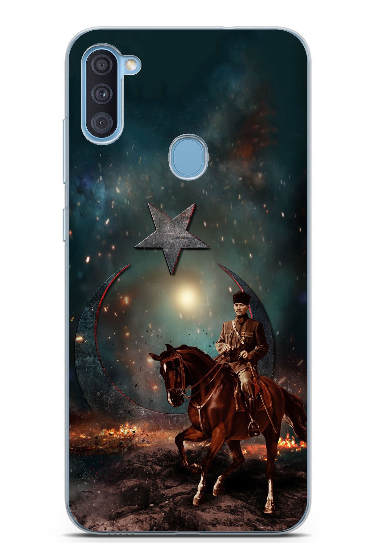 TechTree Galaxy A11 - M11 Uyumlu Atatürk At Üstünde Zafer Şeffaf Silikon Kılıf