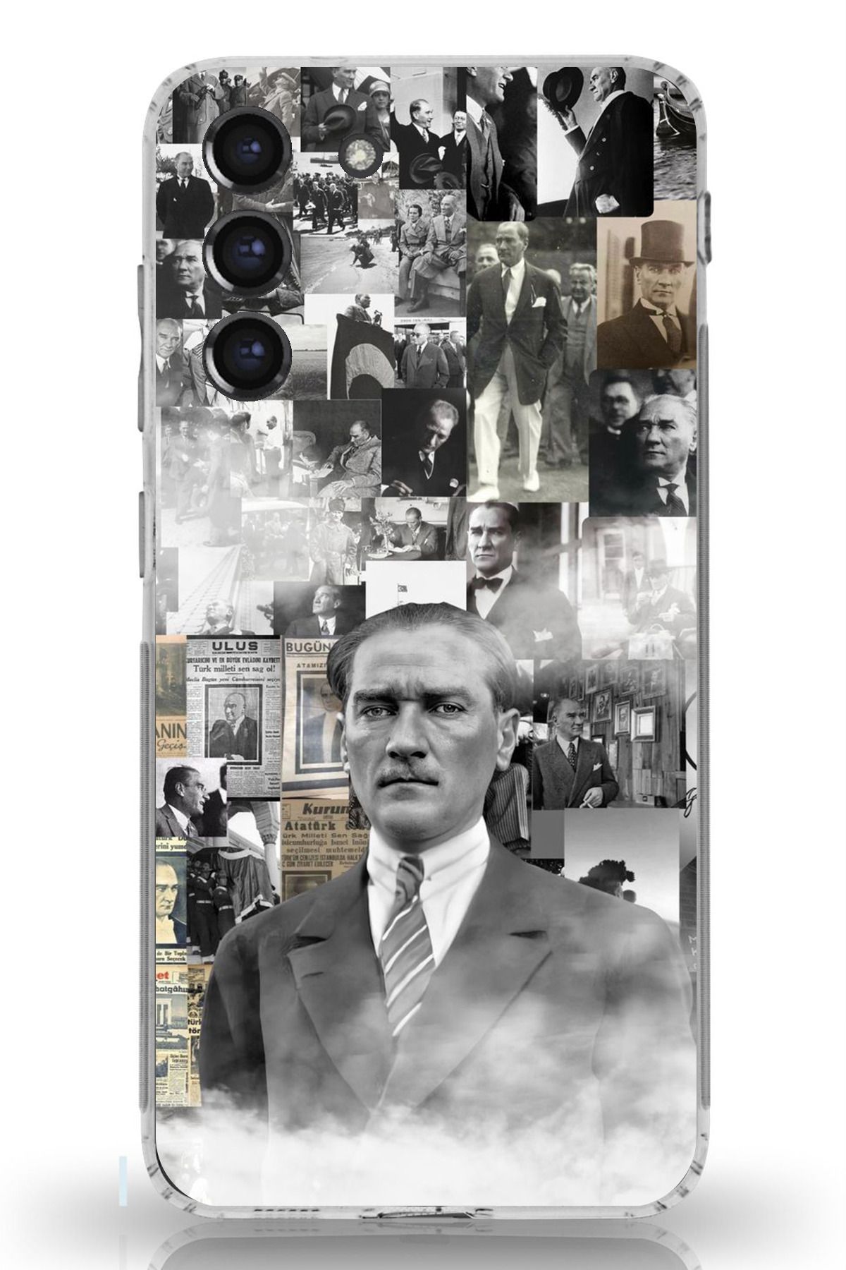 TechTree Galaxy S21 FE Uyumlu Mustafa Kemal Atatürk Kolaj Şeffaf Silikon Kılıf