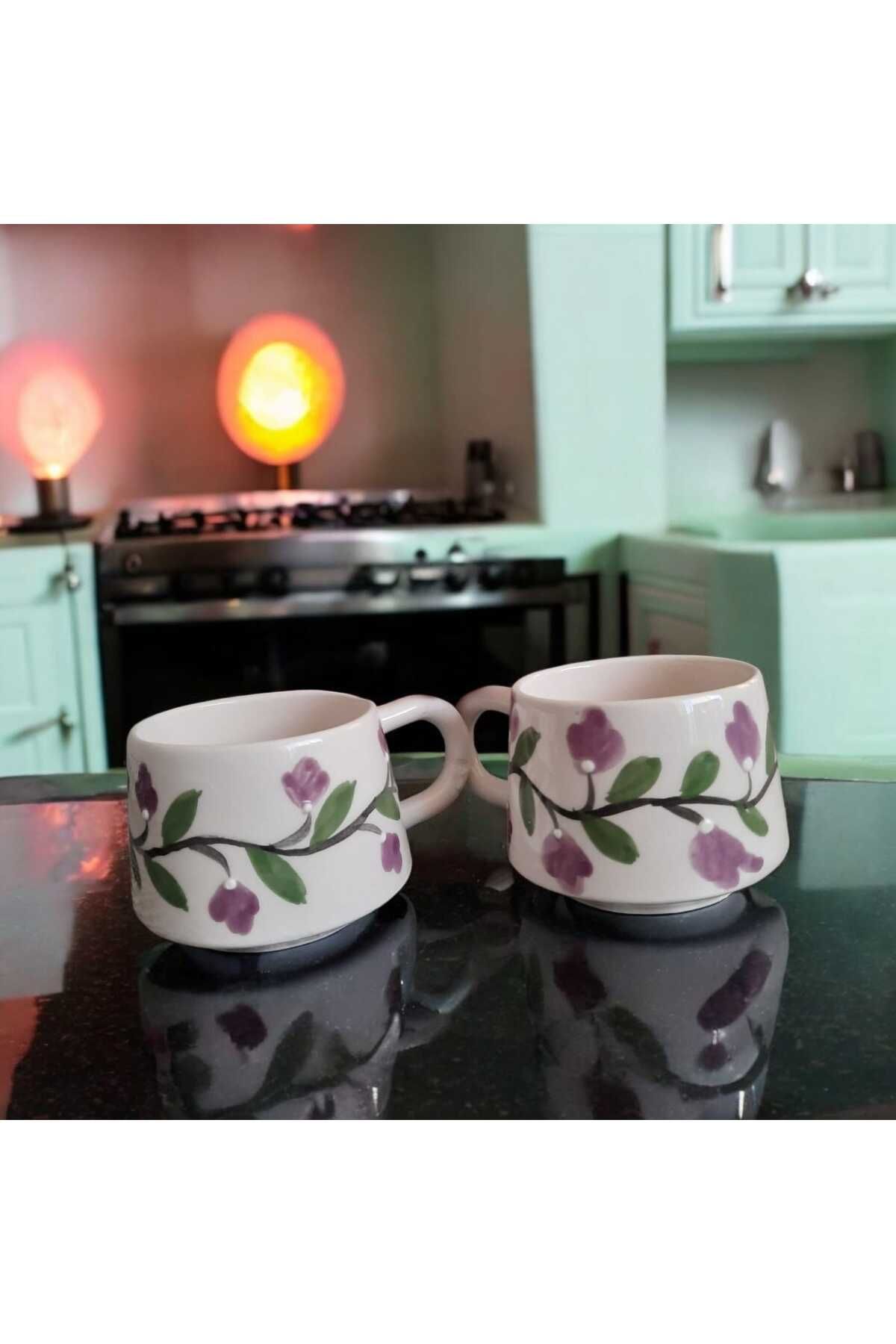 Home El İçliği Seramik Mor Sarmaşık Desenli Kupa