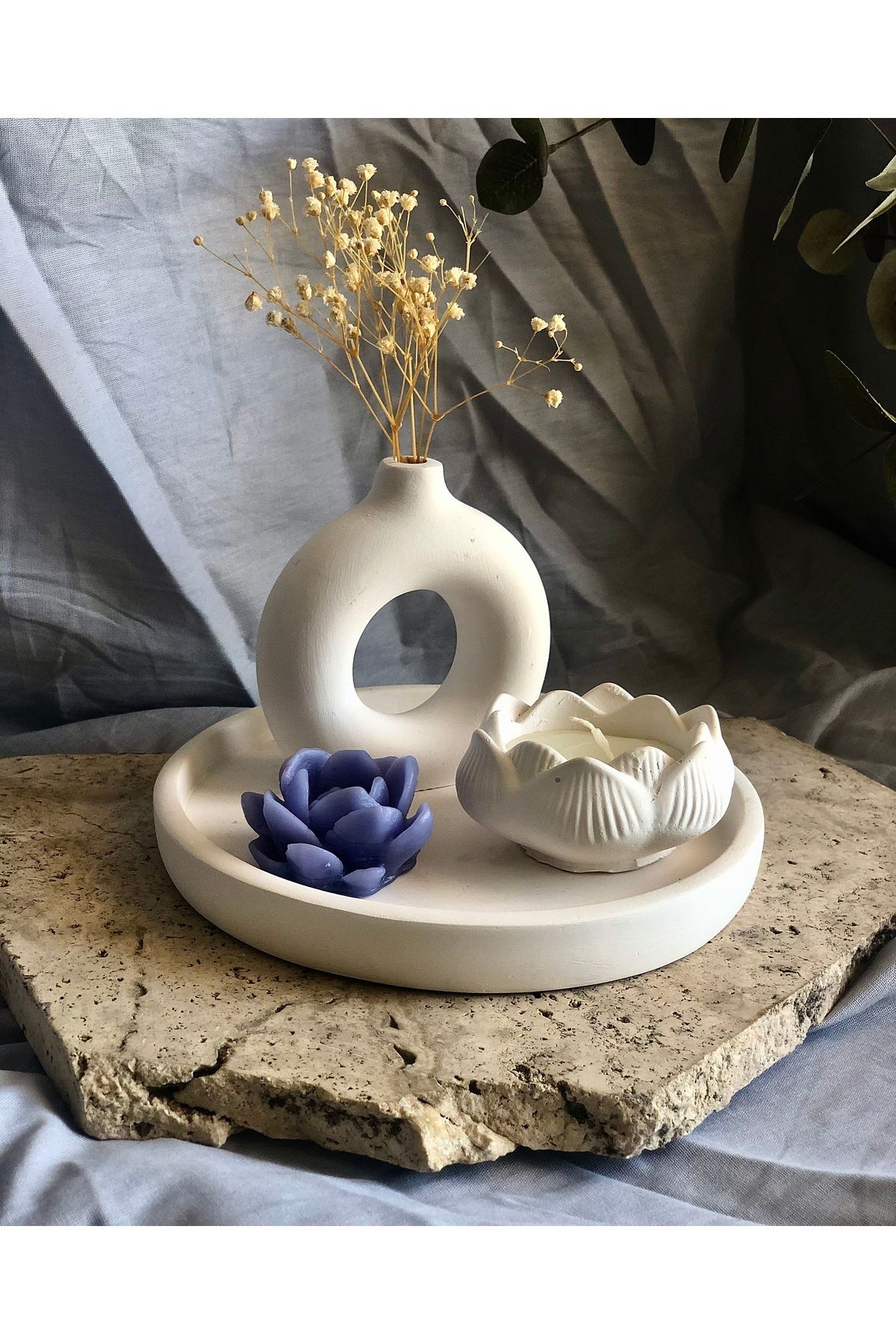 thiramis homeconcept Dekoratif Mor Mum Set Lotus Set 4Parça