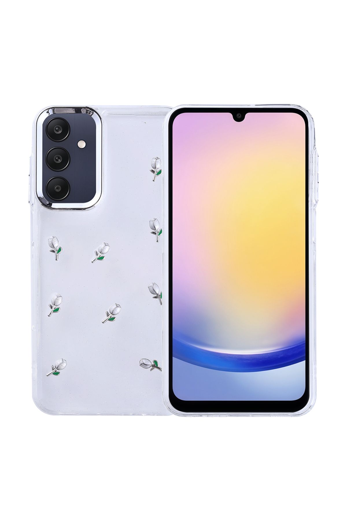 Rivor Samsung Galaxy A25 Uyumlu Kılıf Kamera Çıkıntılı Airbag Tasarımlı Simli Estetik Şeffaf Kapak