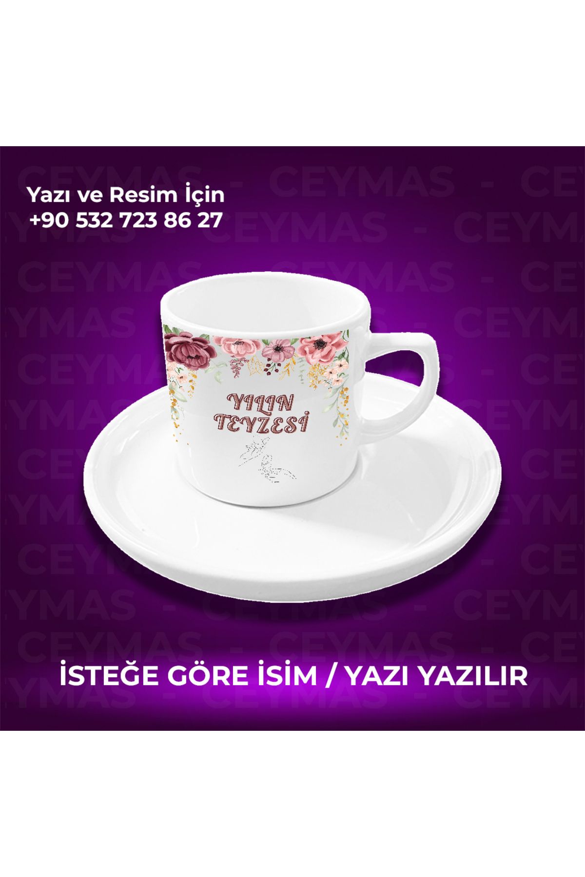 Ceymas Hediyelik Kişiye Özel İsimli Yılın Teyzesi Baskılı Hediyelik Renkli Kupa Bardak