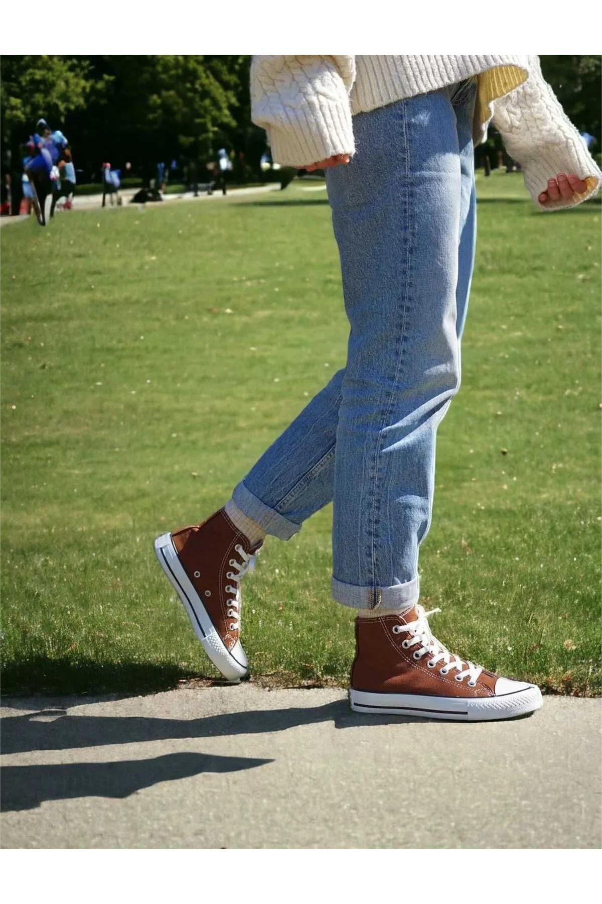 LEVENT ÖZCAN Kahverengi Uzun Keten Spor Ayakkabı, Bilekli Unisex Sneaker
