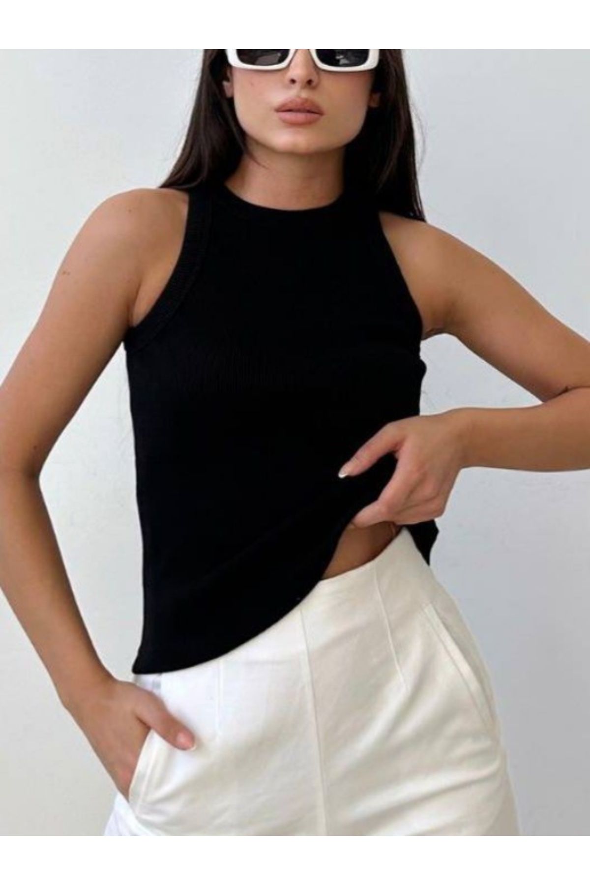 FASHİON TREND Siyah Ribana Yüksek Yaka Atlet