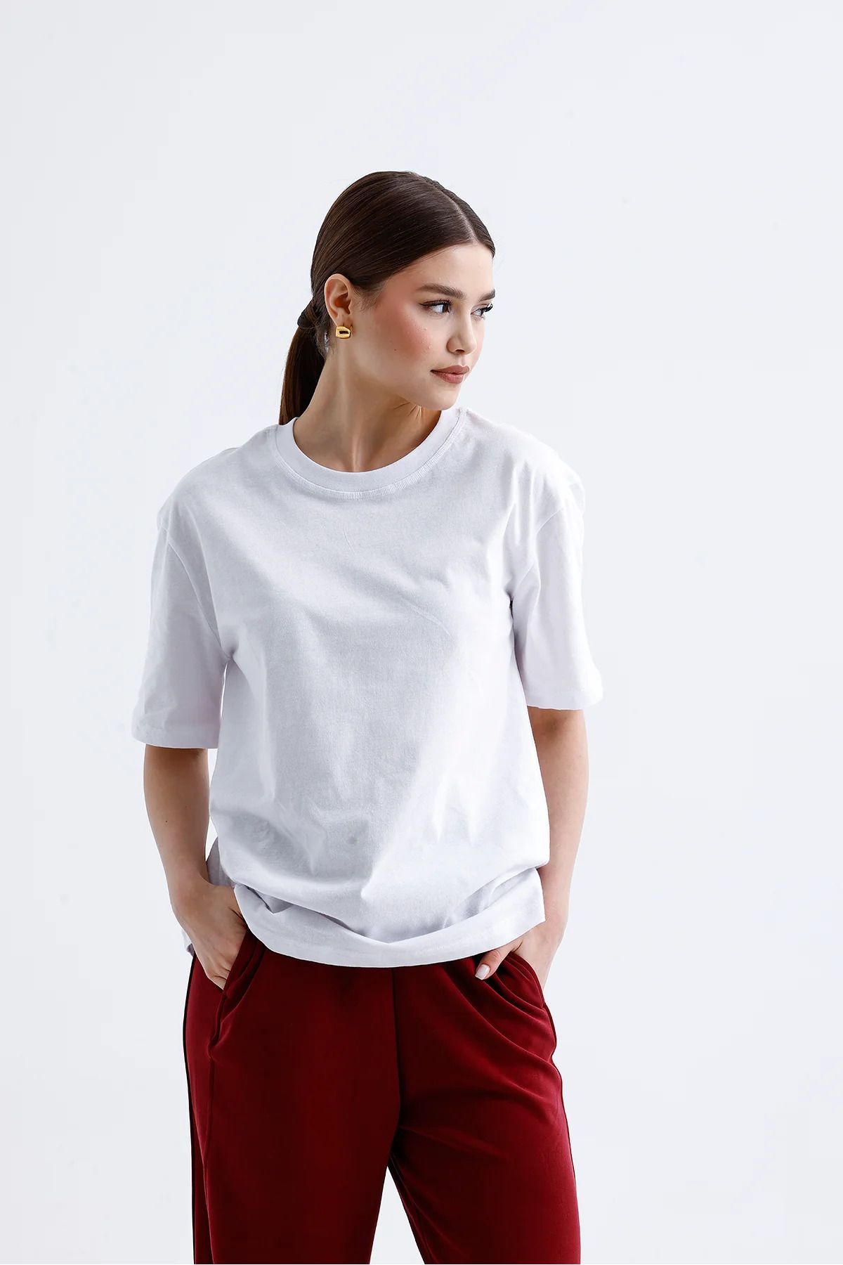 monepure Kadın Oversize Tişört – Pamuklu Esnek Kumaş Rahat Stil