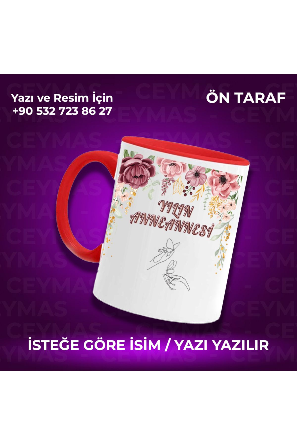 Ceymas Hediyelik Kişiye Özel İsim Baskılı Yılın Anneannesi Renkli Kupa Bardak