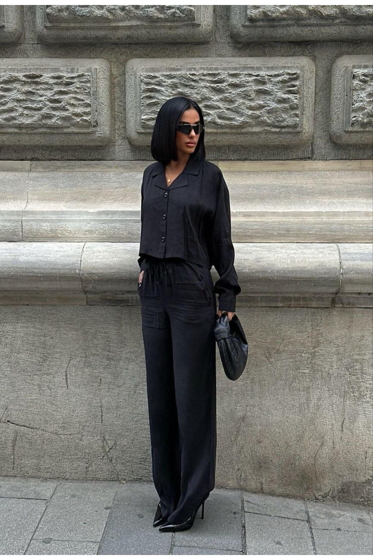 Castivo Fashion Düğme Detaylı Gömlek Yaka Salaş Takım