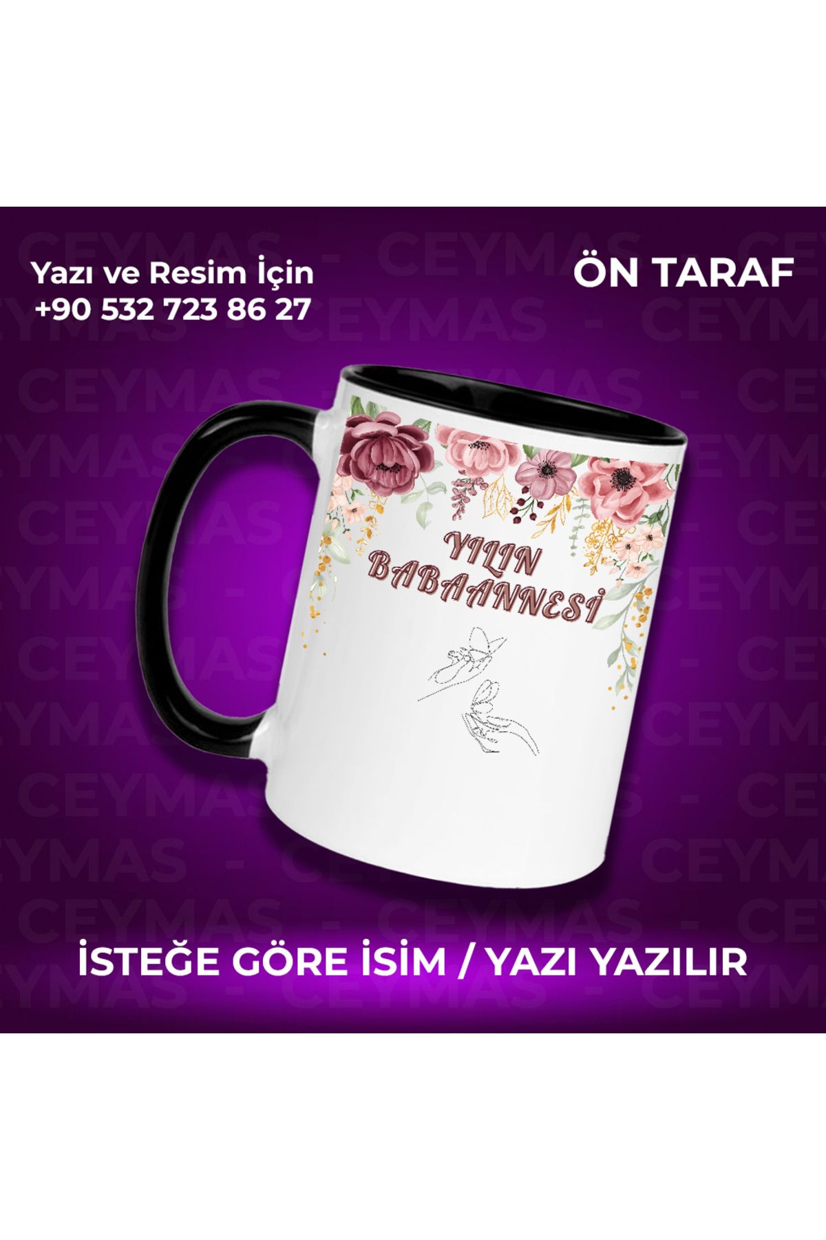 Ceymas Hediyelik Kişiye Özel İsimli Yılın Babaannesi Hediyelik Renkli Kupa Bardak