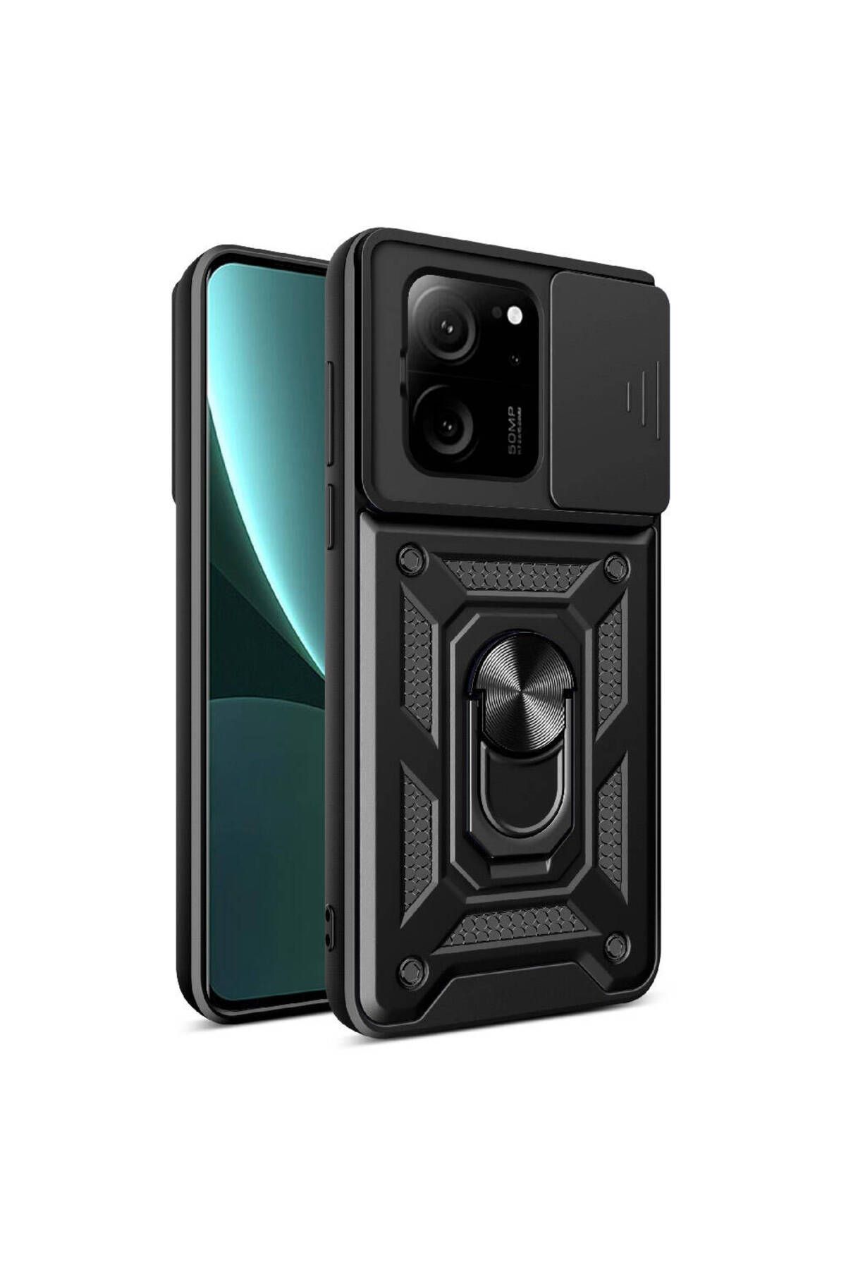 batuteknoloji Xiaomi Mi 13T Kılıf Magnetik Standlı Kamera Korumalı Zore Sürgülü Vega Kapak