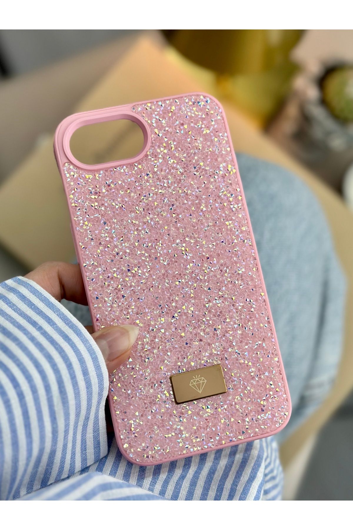 Go Aksesuar Iphone 16E Uyumlu ELMAS Tasarımlı Taşlı Işıltılı Parlak Pırlanta Silikon Kılıf