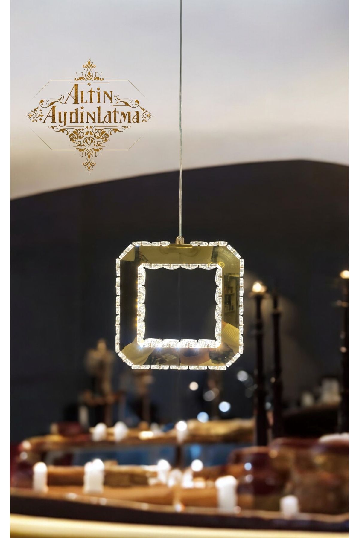 Home Plaket Kristal İşlemli Tekli Kare Üç Renk (Beyaz Sarı Ve Gün Işığı)