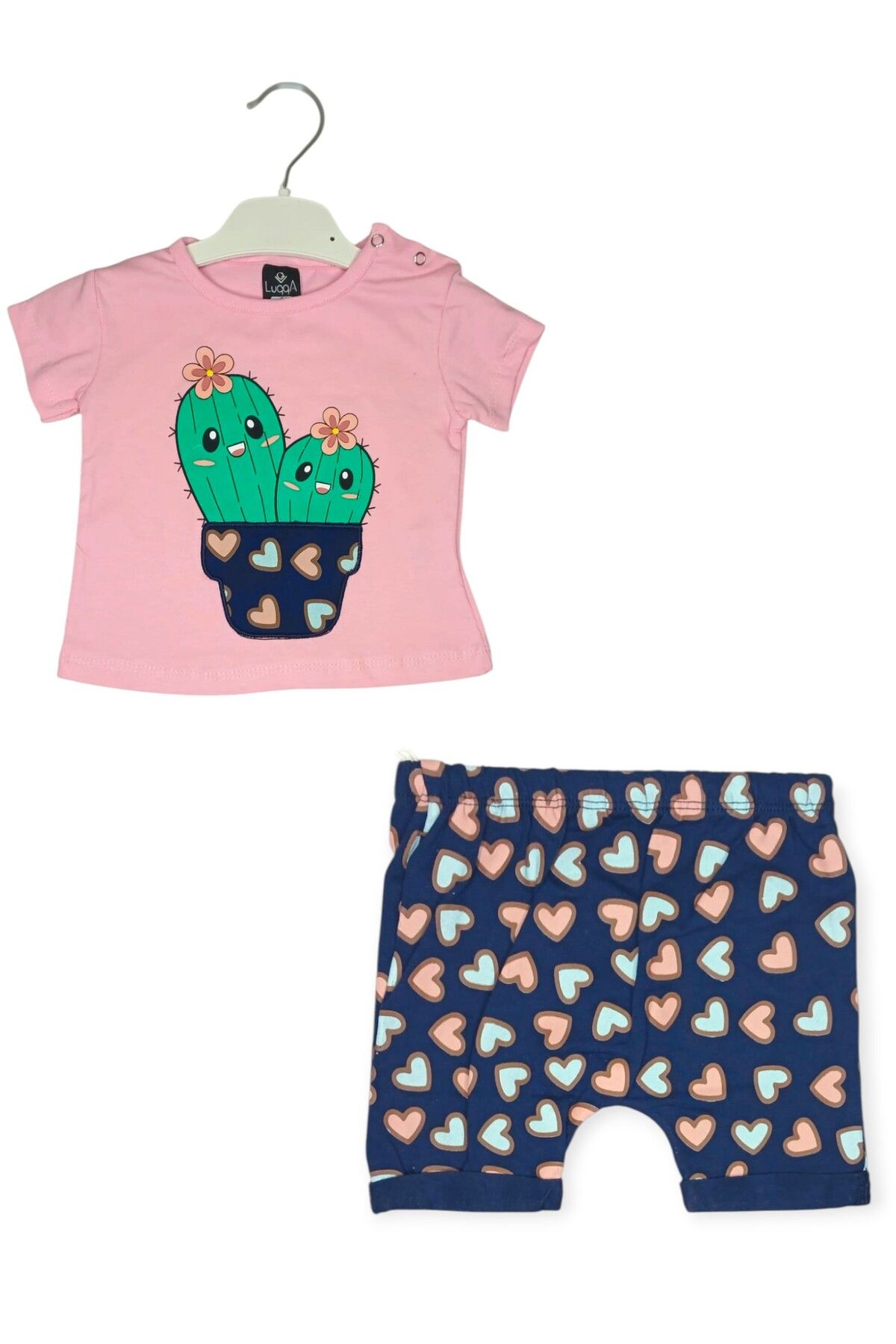 For My Baby Luqqa- Kız Bebek 2'li Alt Üst Takım Pembe T-shirt Kaktüslü Tshirt Çiçekli Detaylı Tişört