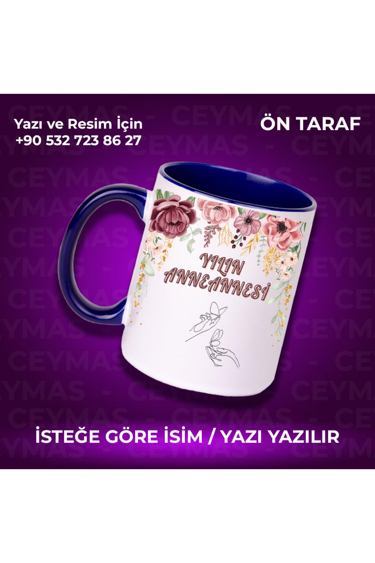 Ceymas Hediyelik Kişiye Özel İsim Baskılı Yılın Anneannesi Renkli Kupa Bardak