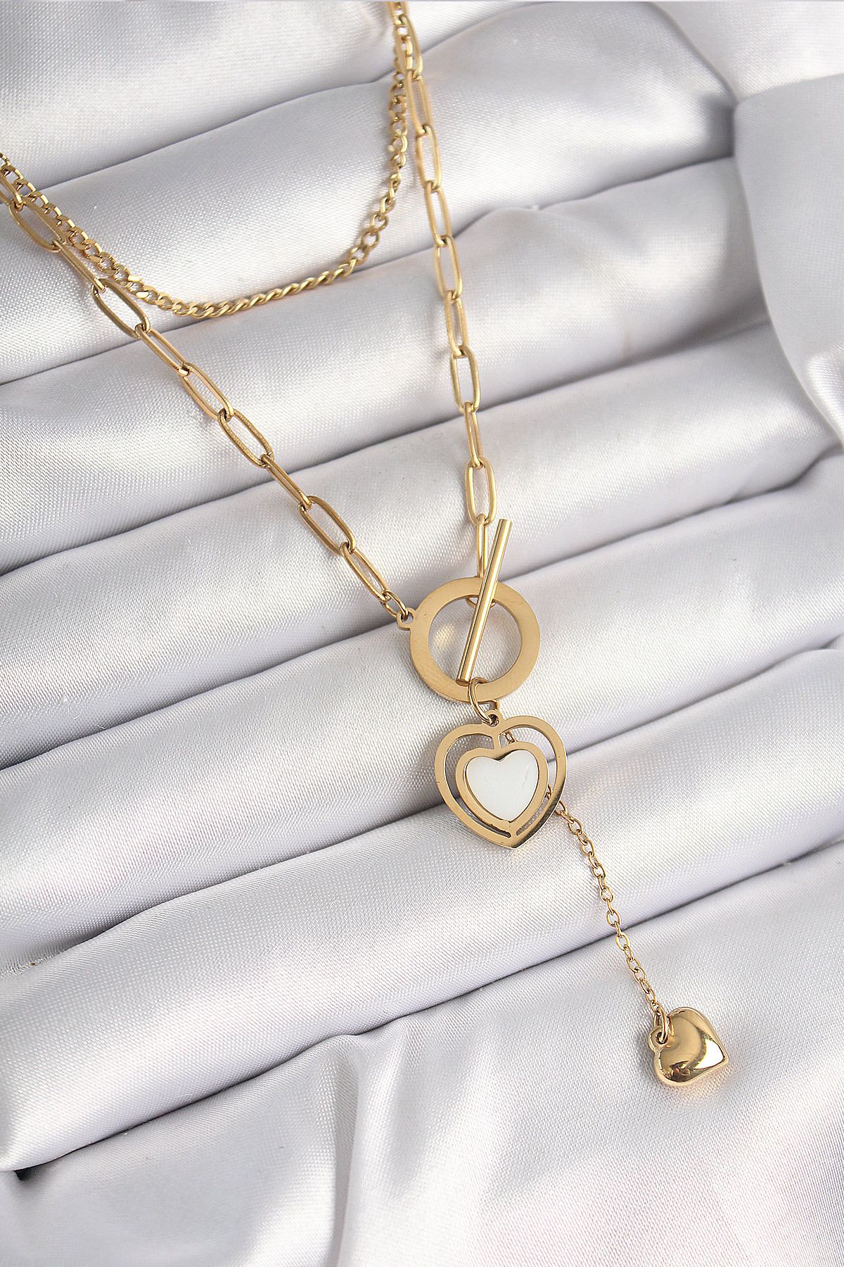 STYLE OF CARMEN 316L Çelik Gold Renk 2'Li Zincir Model Sallantı Detay Kadın Kolye