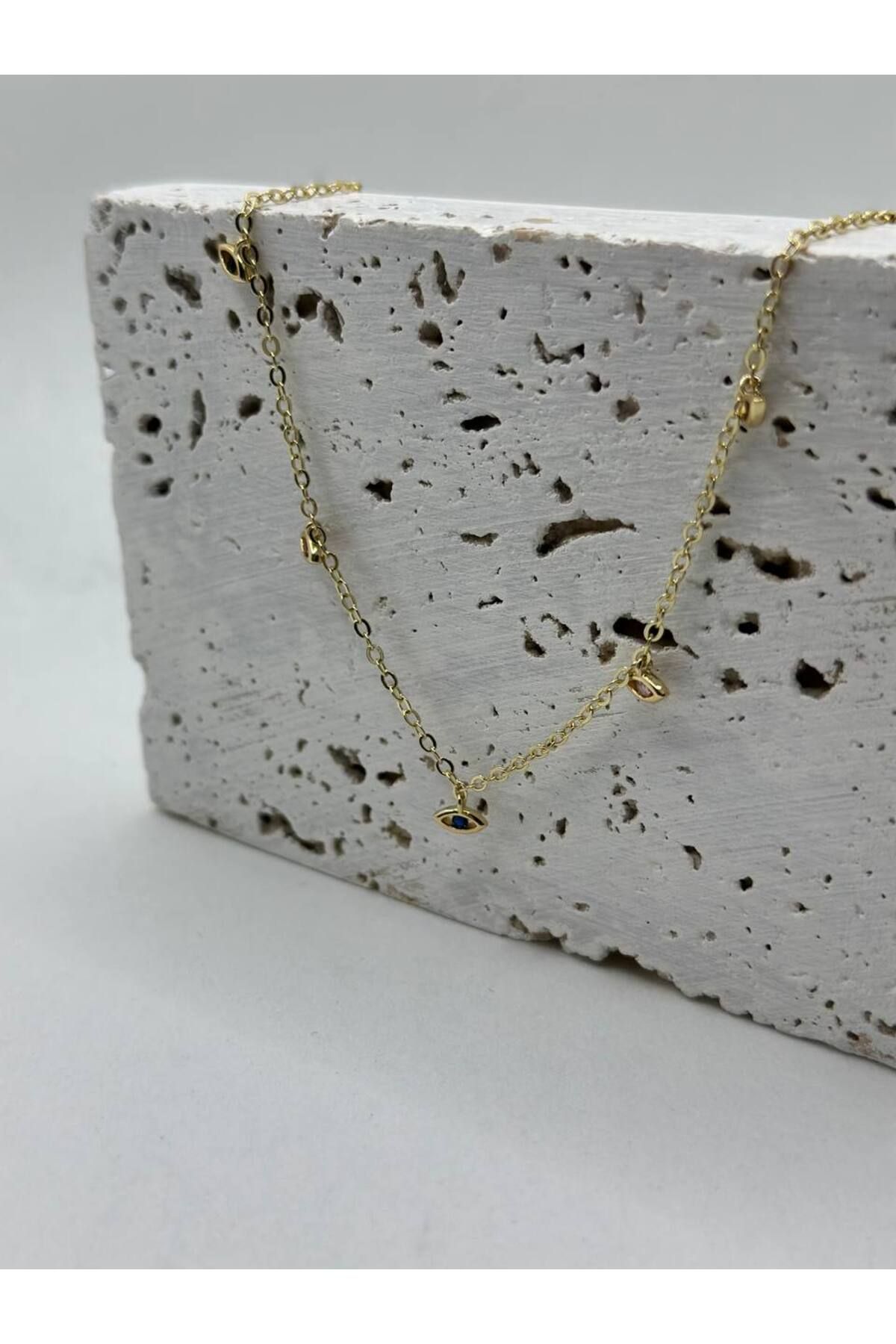 lysiaaccessory Gold Mini Zirkon Taşlı Göz Charm Kolye