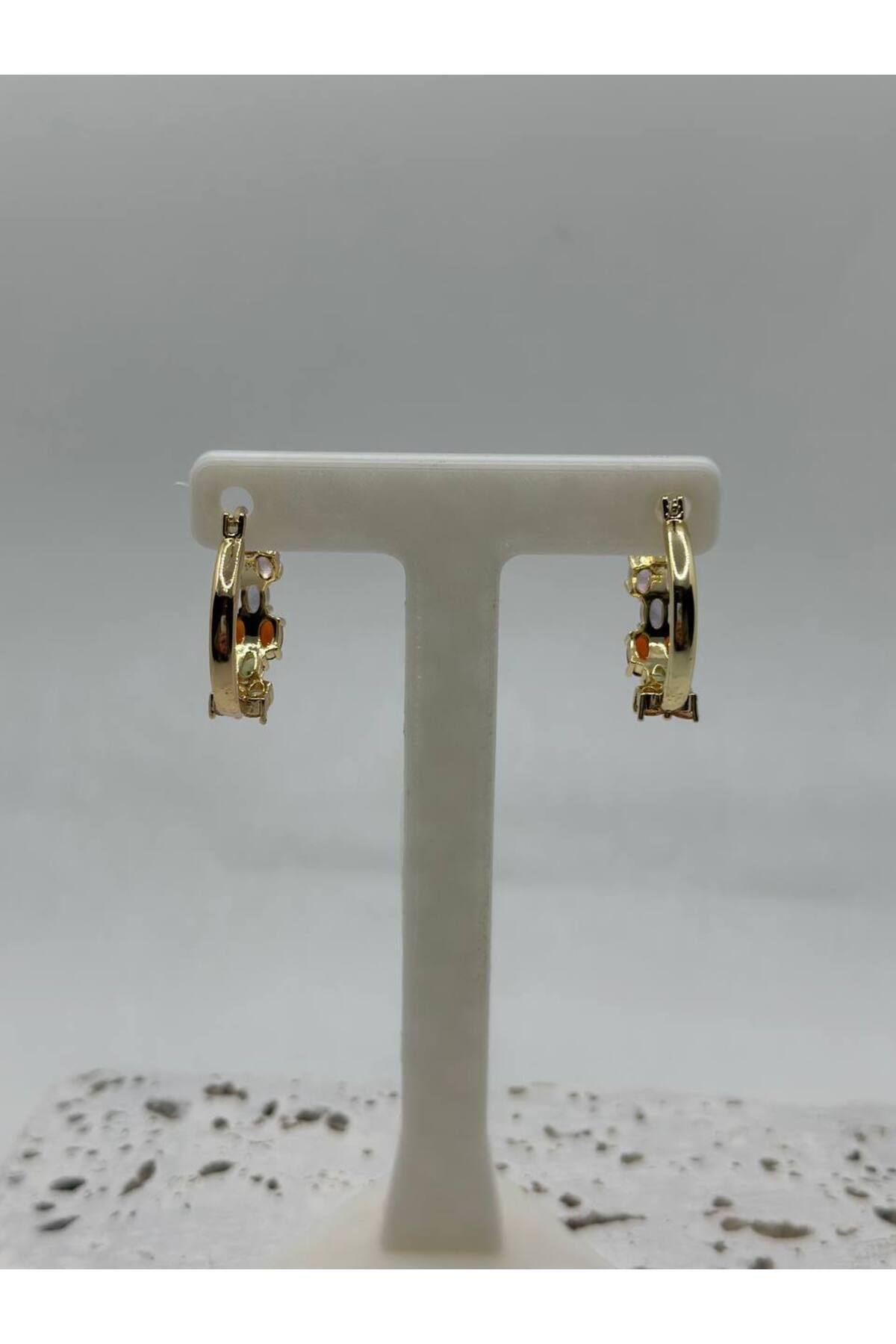 lysiaaccessory Renkli Zirkon Taşlı Gold Küpe