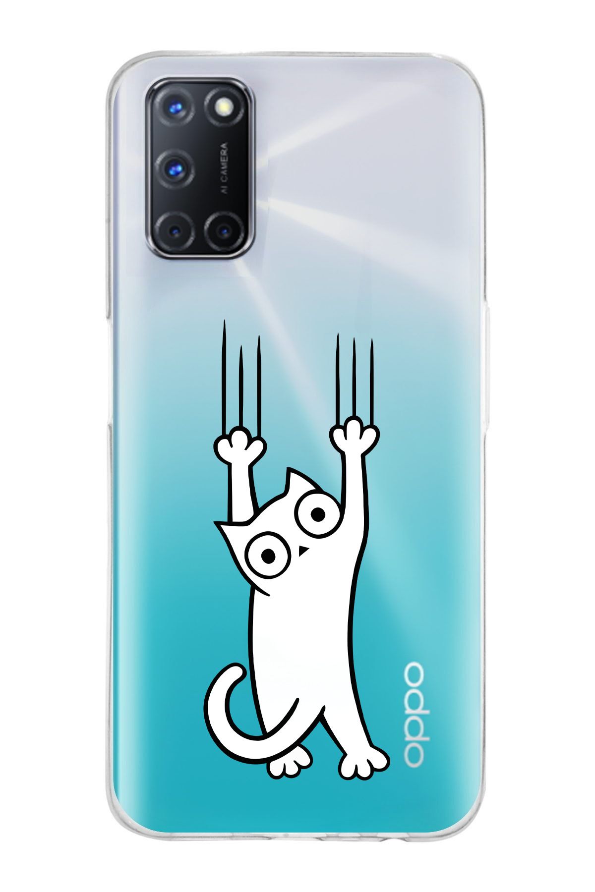 moonset Oppo A52 / A72 / A92 Uyumlu Kedi Tasarımlı Baskılı Şeffaf Telefon Kılıfı