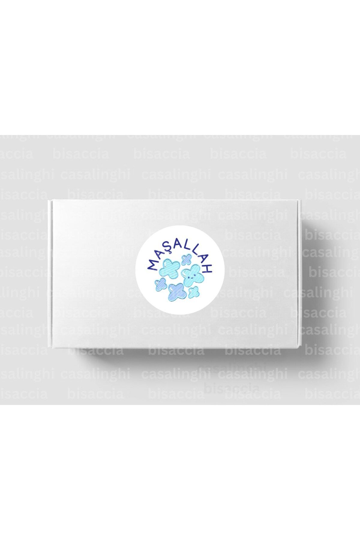 CASALINGHI MAŞALLAH Etiketi Erkek Bebek Nazar Boncuğu Sevimli Yuvarlak Mat Sticker 3 Cm (95 Adet)