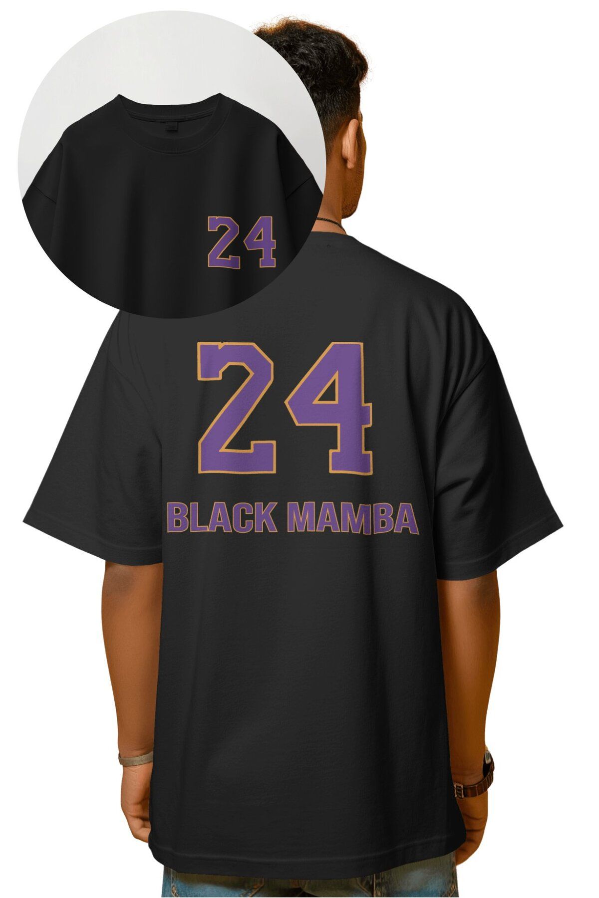 Fuddy Moda Unisex 24 Black Mamba Kobe Sırt Baskılı Tişört, Oversize Basketbol Temalı T-Shirt