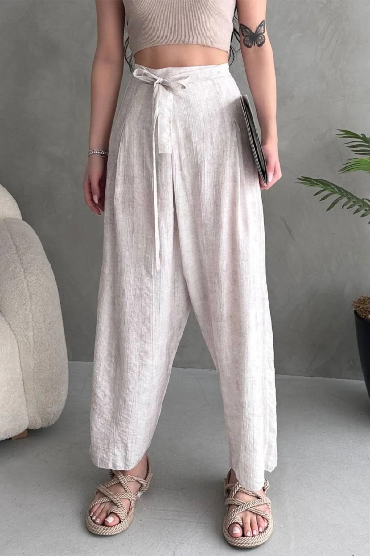 Nisa Luxury Boutique Kadın Yüksek Bel Bağlamalı Anvelop Kesim Şalvar Pantolon
