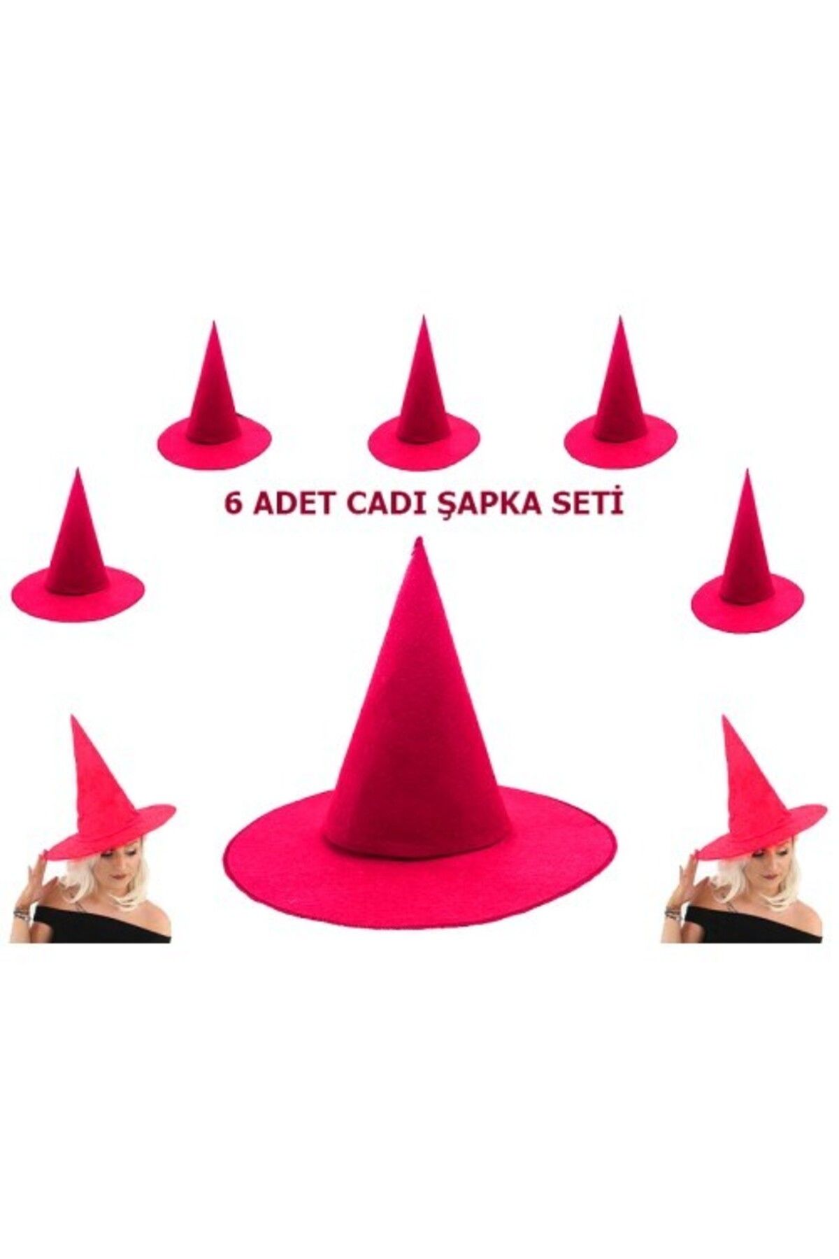 GK7 Store Fuşya Renk Keçe Cadı Şapkası 6 Adet