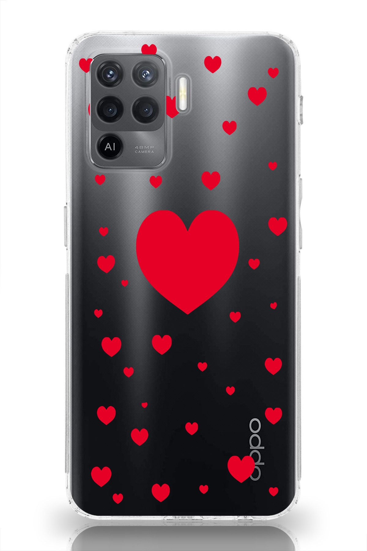 moonset Oppo Reno 5 Lite Uyumlu Kalpler Tasarımlı Baskılı Şeffaf Telefon Kılıfı