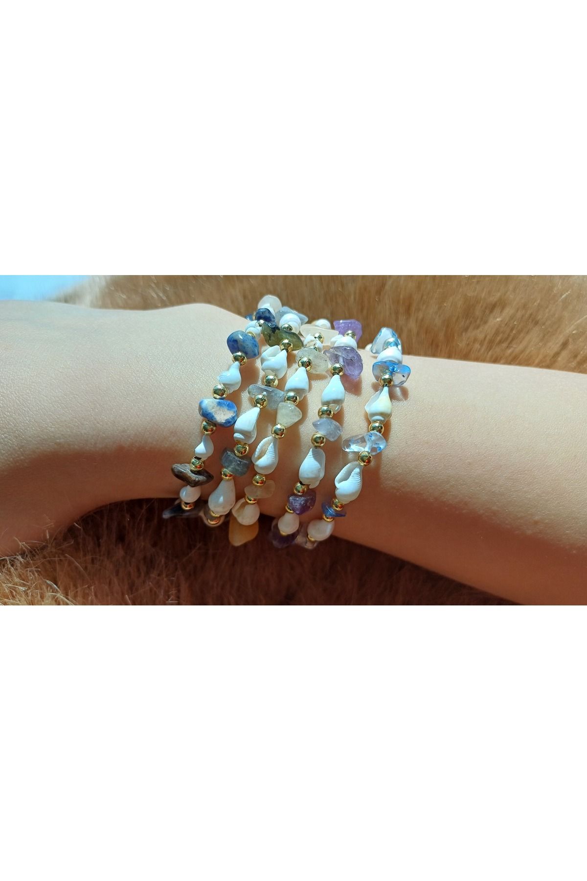 Jewerly Doğaltaş boncuklu deniz kabuklu bileklik