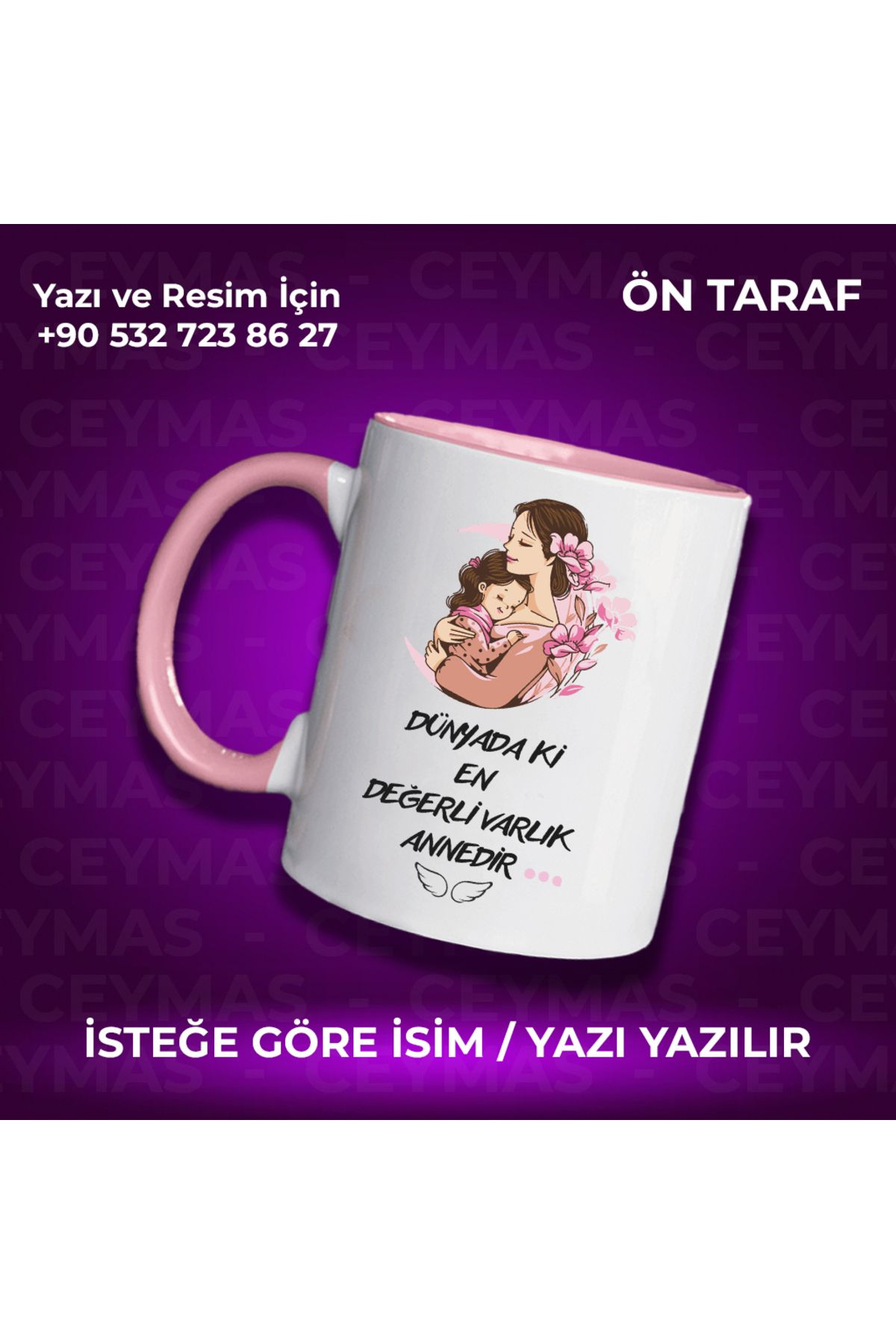 Ceymas Hediyelik Annelere Özel İsimli Anneler Günü Hediyelik Renkli Kupa Bardak