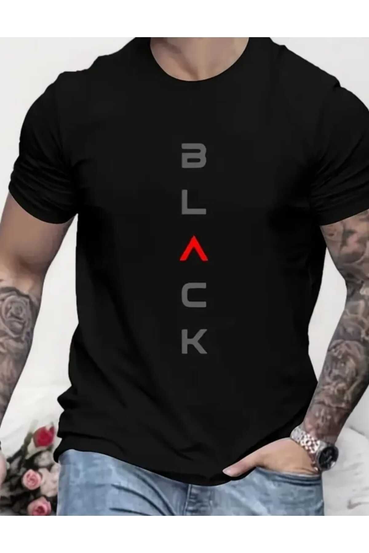 TekTarzz Unisex Erkek Black Baskılı Tshirt