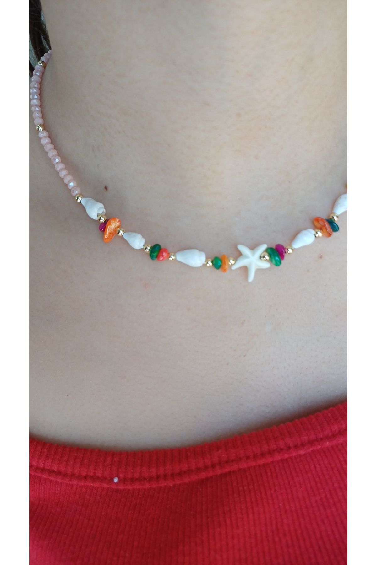 Jewerly Pembe kristal boncuk kolye