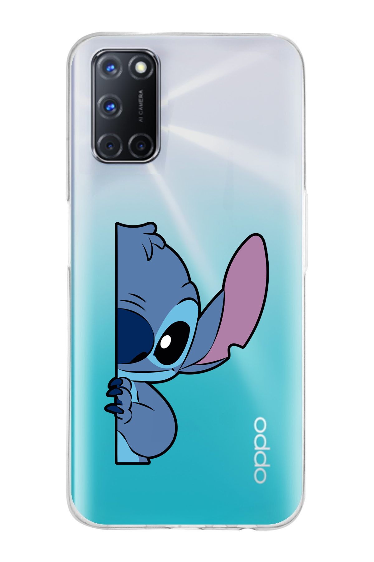 moonset Oppo A52 / A72 / A92 Uyumlu Stitch Tasarımlı Baskılı Şeffaf Telefon Kılıfı