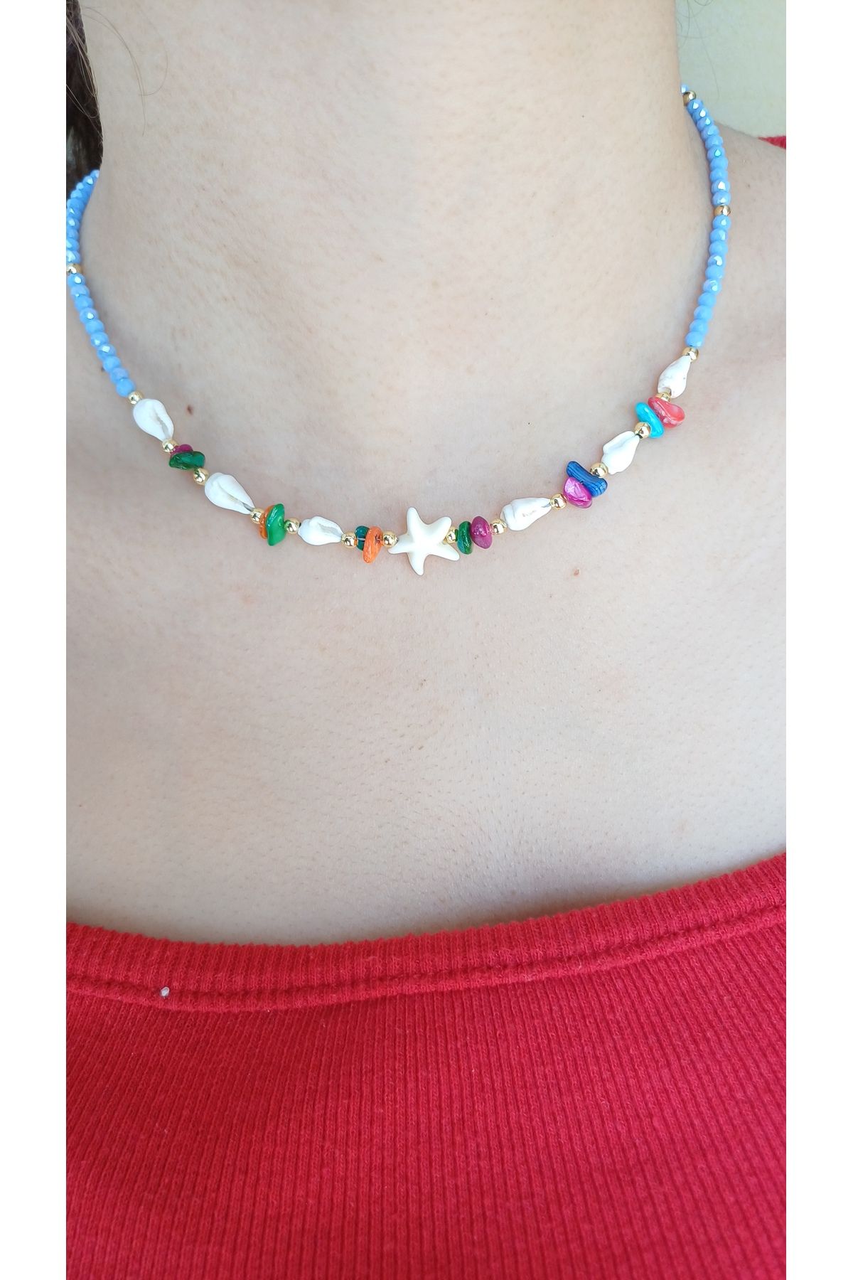Jewerly Mavi kristal boncuk kolye