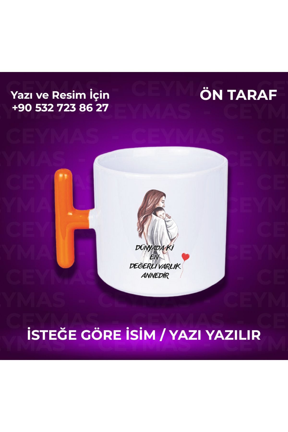 Ceymas Hediyelik Annelere Özel İsimli Anneler Günü Hediyelik Renkli Kupa Bardak