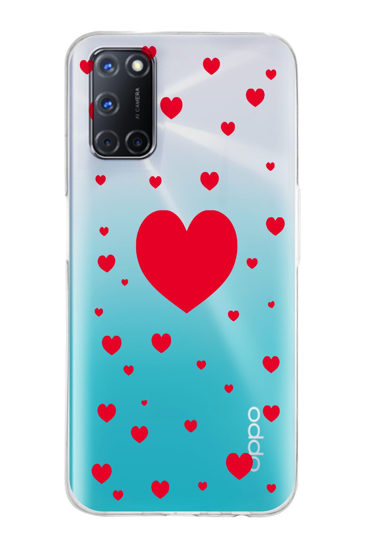 moonset Oppo A52 / A72 / A92 Uyumlu Kalpler Tasarımlı Baskılı Şeffaf Telefon Kılıfı