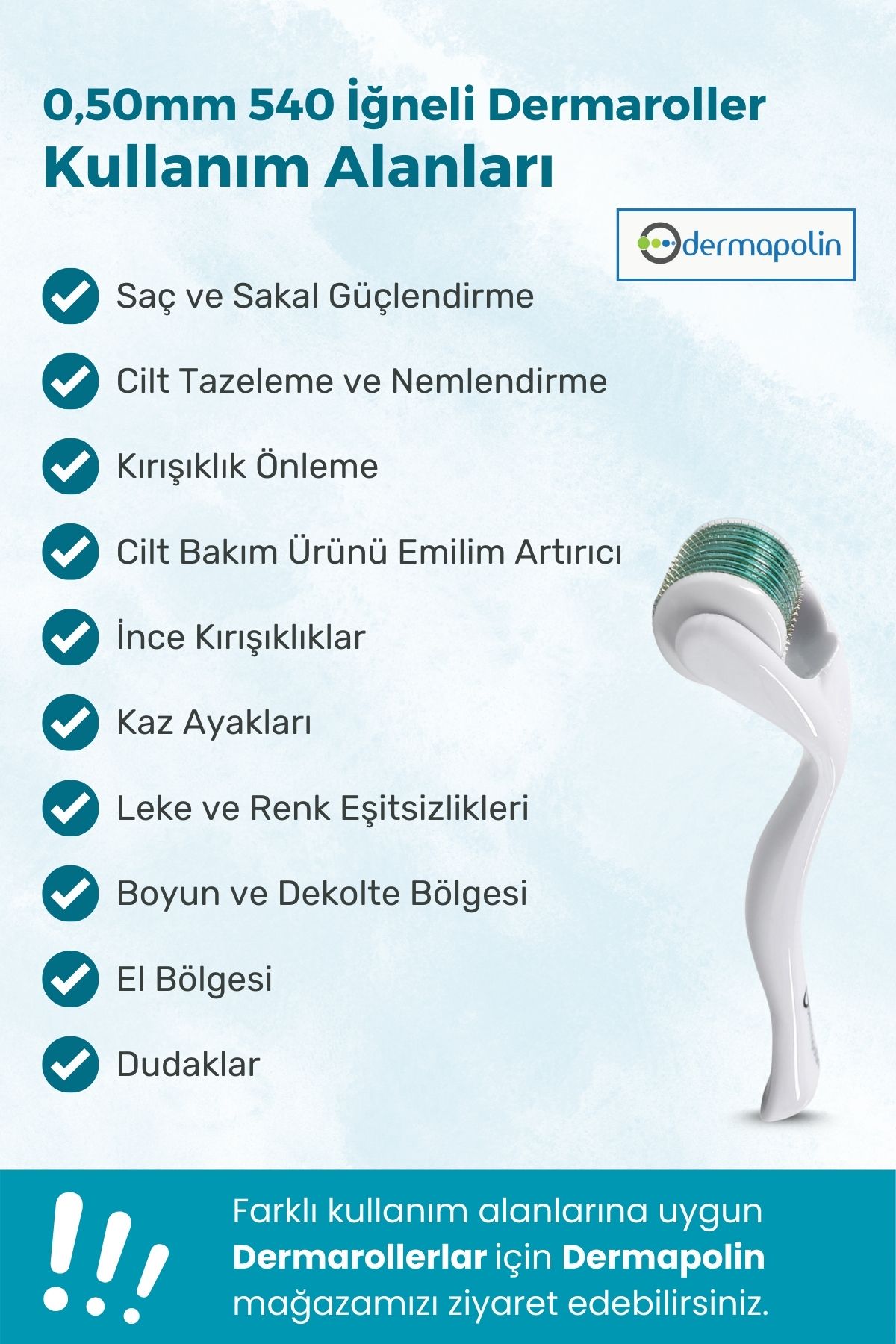 Dermapolin-Original 100% Titanium 0,50mm 540 Needles 100 Uses Anti Allergic Hair & Skin Care Dermaroller 4
