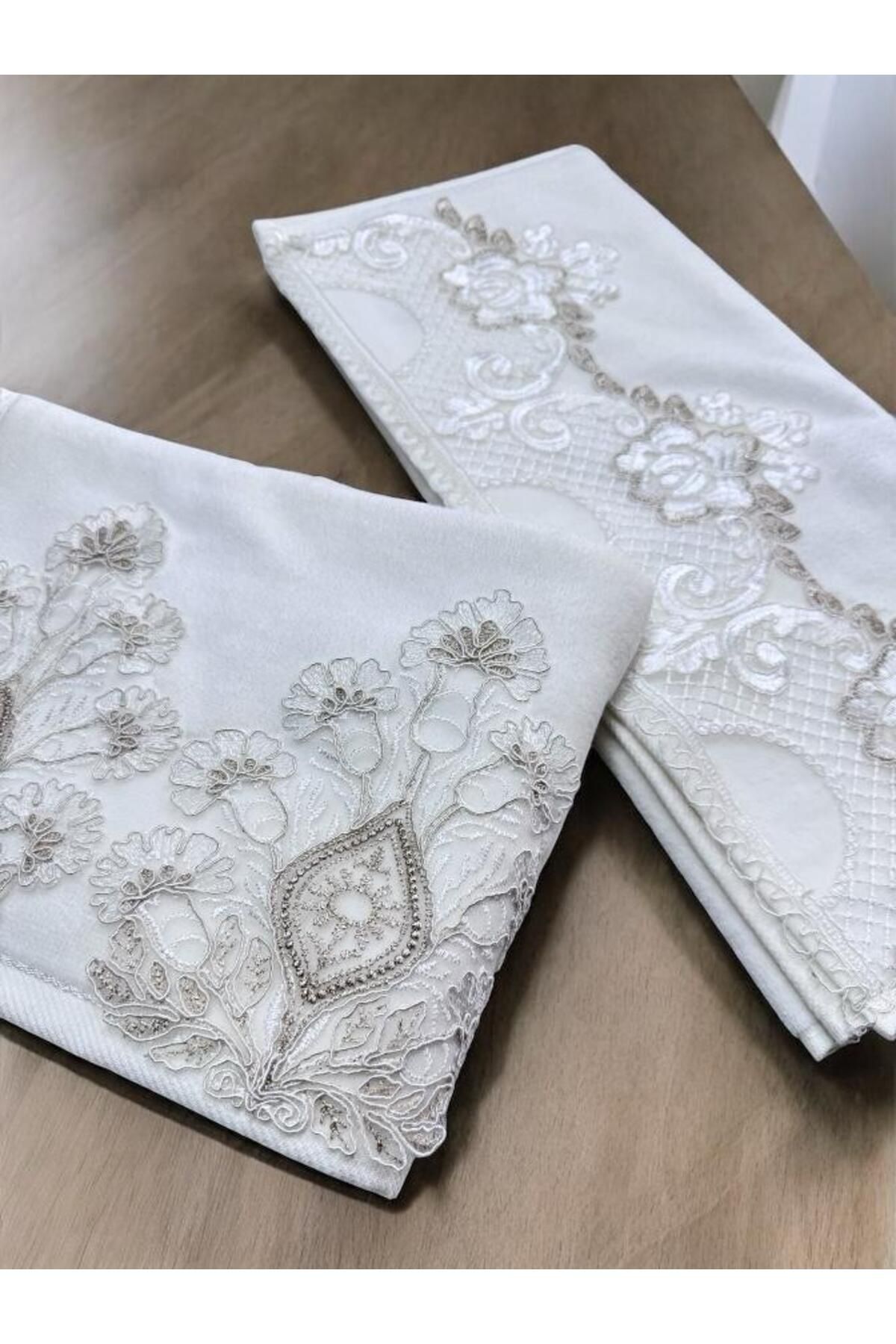Dantelux 2 Li Fransız Güpürlü Çeyizlik 50x90 Kadife El ve Yüz Havlusu