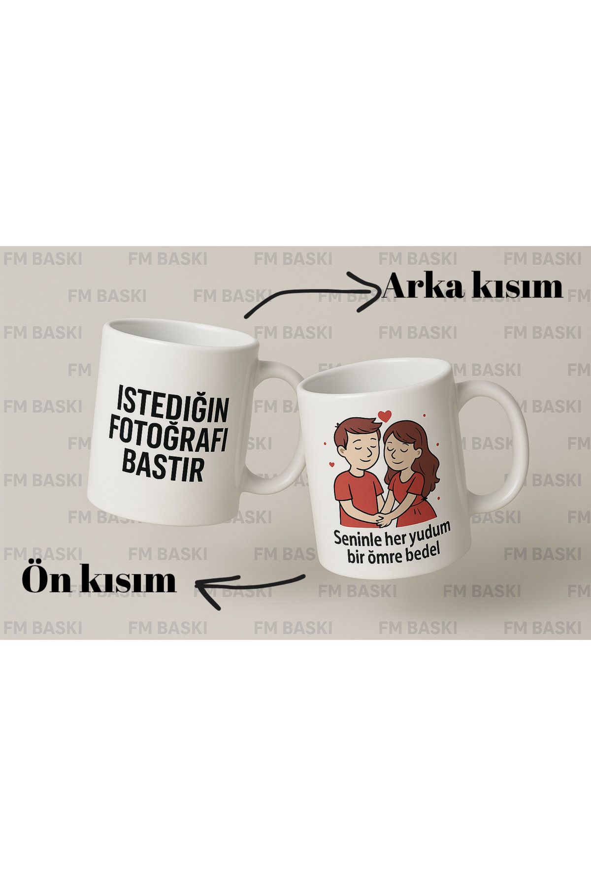 FM BASKI Sevgiliye ve sevdiklerinize özel kişiye özel kupa bardak baskı