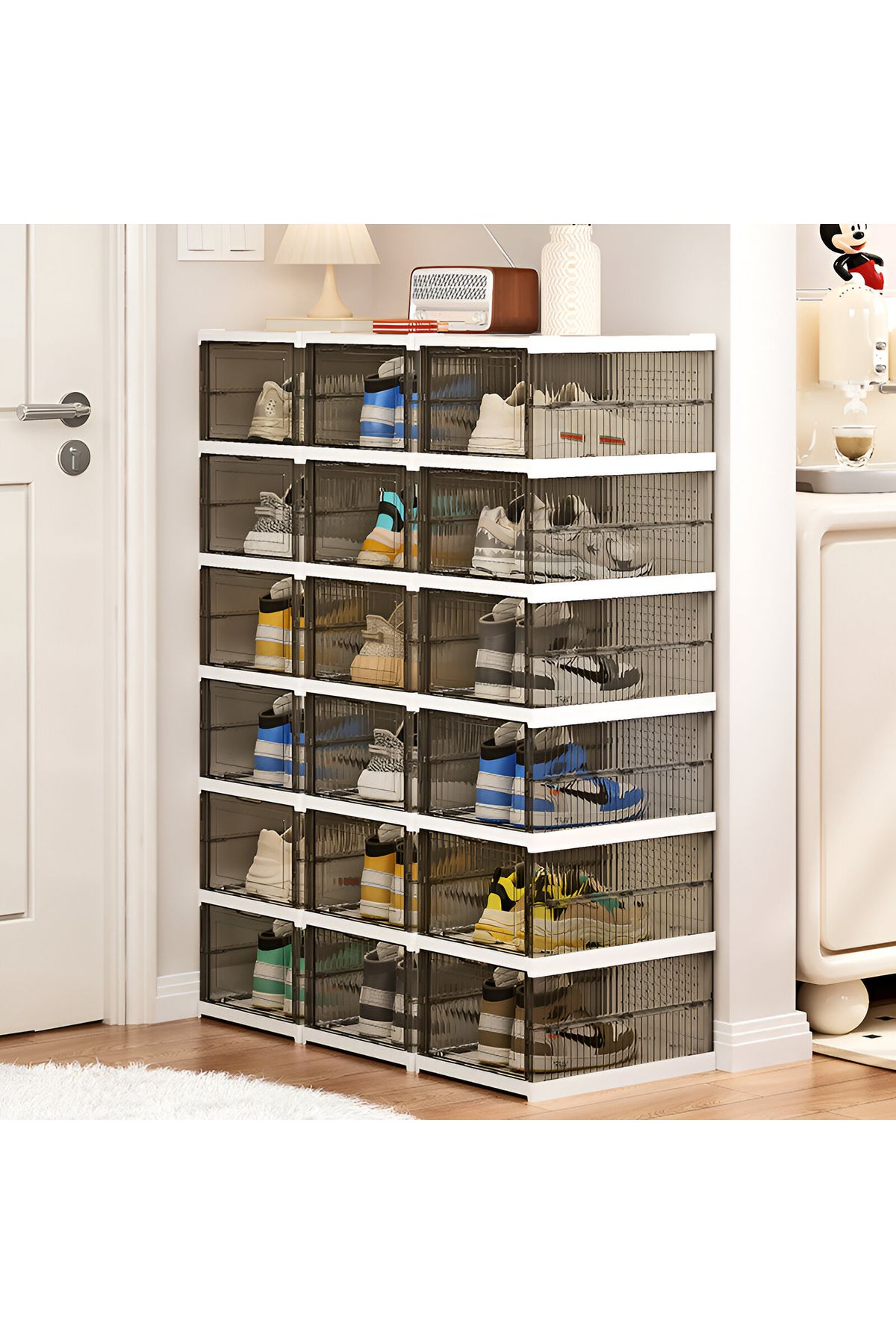 YAH Creation-6-Level YAH Foldable Organizer Stackable, Movable, No Assembly, Durable, Transparent Gray 7