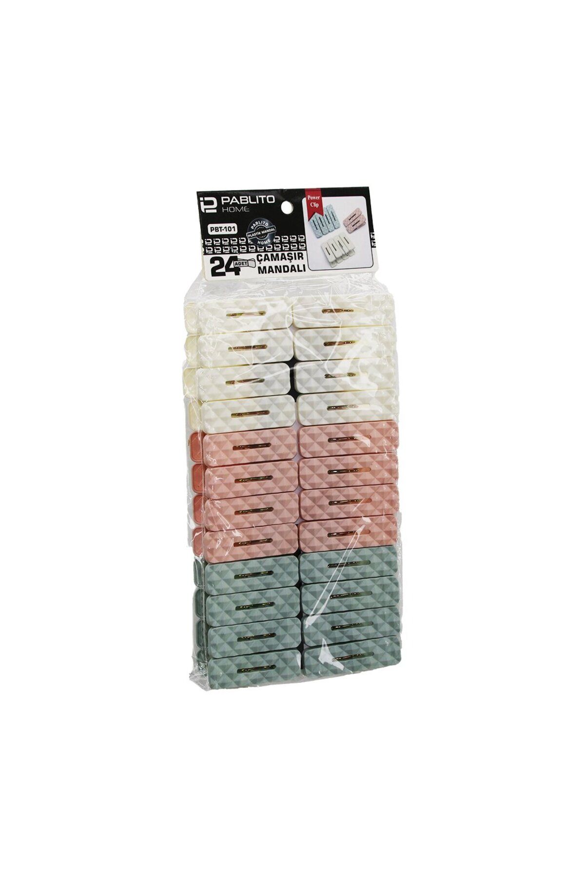 Mu Art Ahşap 24pcs Çamaşir Mandali Renkli Plastik - Prizma Kabartma Desenli (5175)