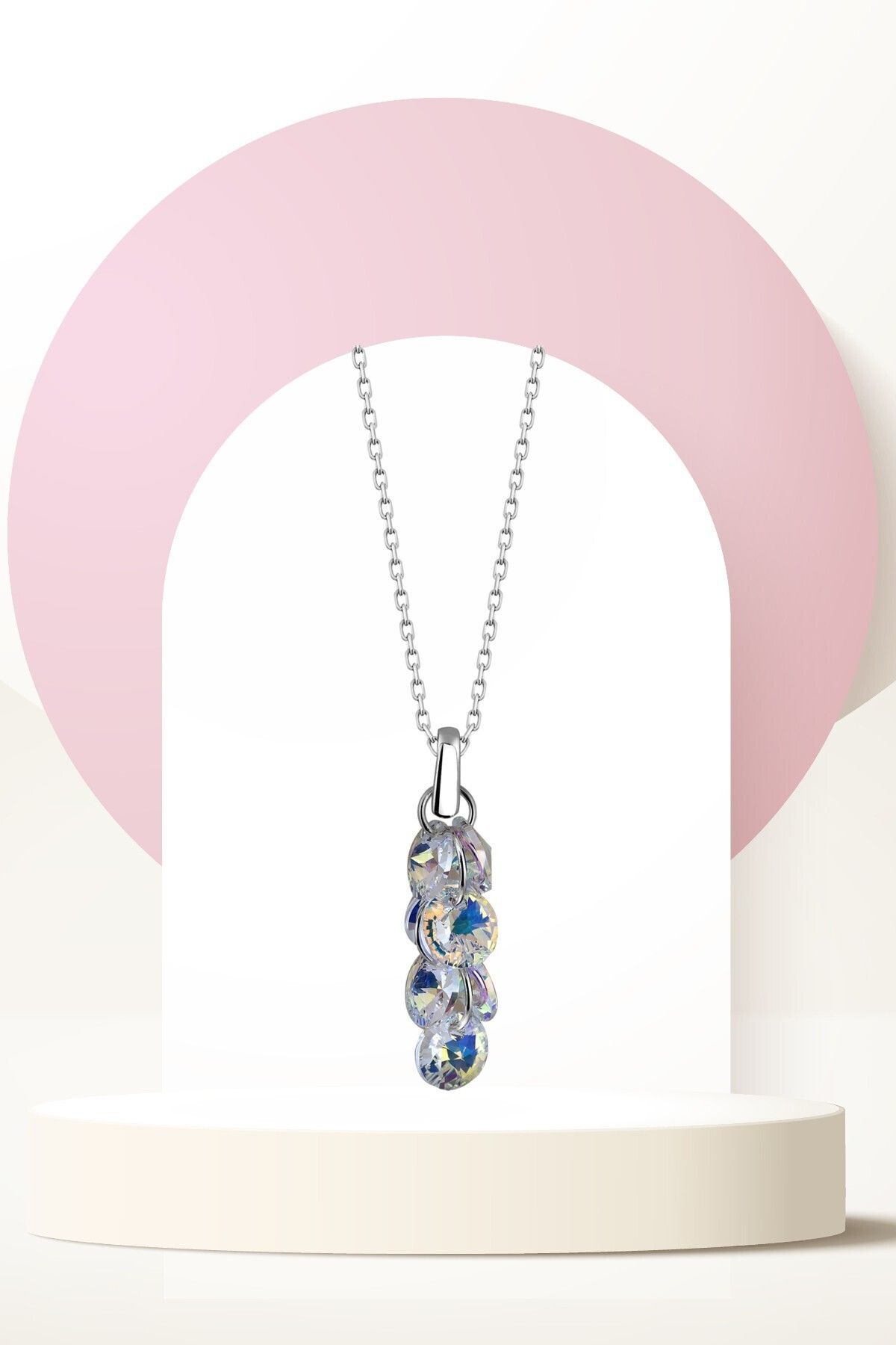 Swarovski Zirconia Crystal Taşlı Shine Salkım Kolye Kadın Parıltılı Aksesuar