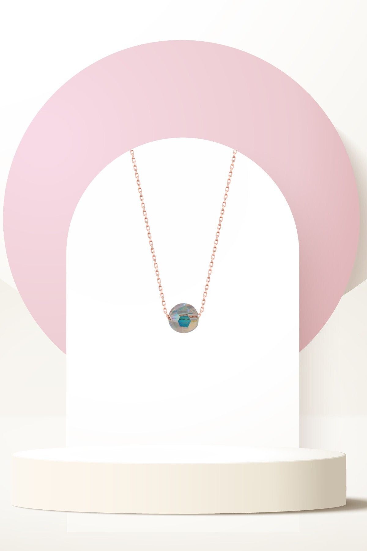 Swarovski Zirconia Crystal Taşlı Parlak Top Rose Kolye Kadın Işıltılı Takı