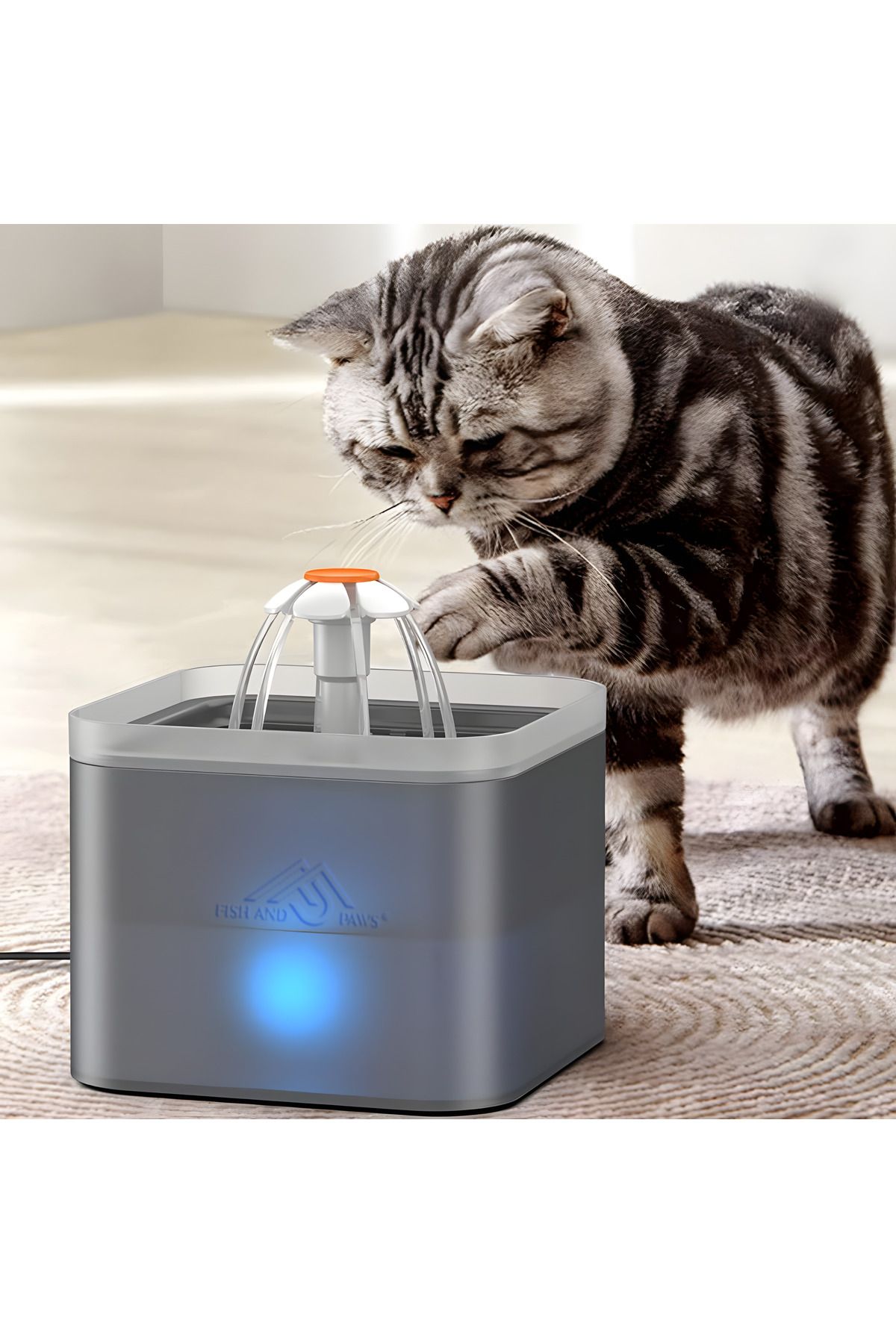 Fish & Paws Dispenser Apă Ultra-silențios Fish & Paws Pentru Câini Și Pisici, Cu Filtru De Carbon Activ, Gri. - One Size