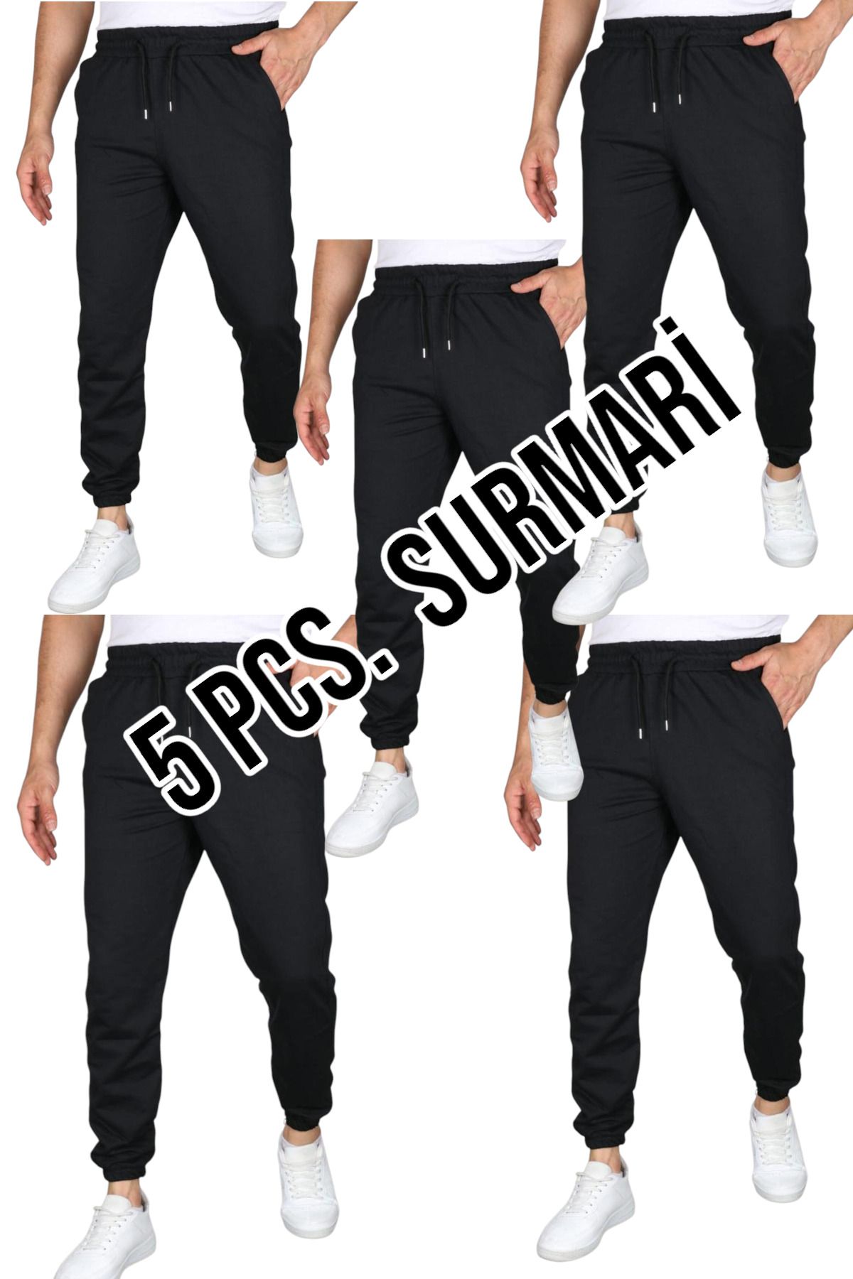 SURMARİ Pachet De 5 Pantaloni De Trening Negri Obișnuiți Unisex Cu Picioare Elastice Unisex - S
