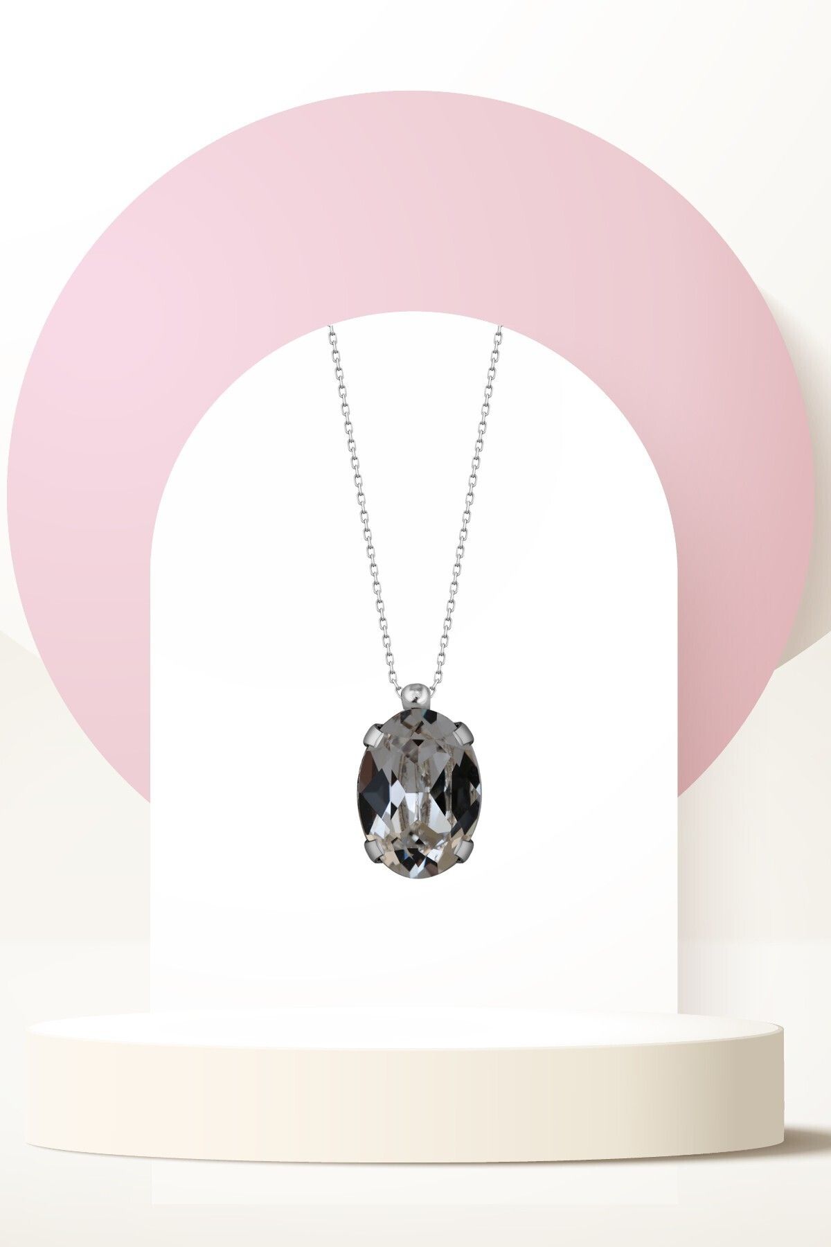 Swarovski Zirconia Crystal Taşlı Oval Tırnaklı Kolye Kadın Takı